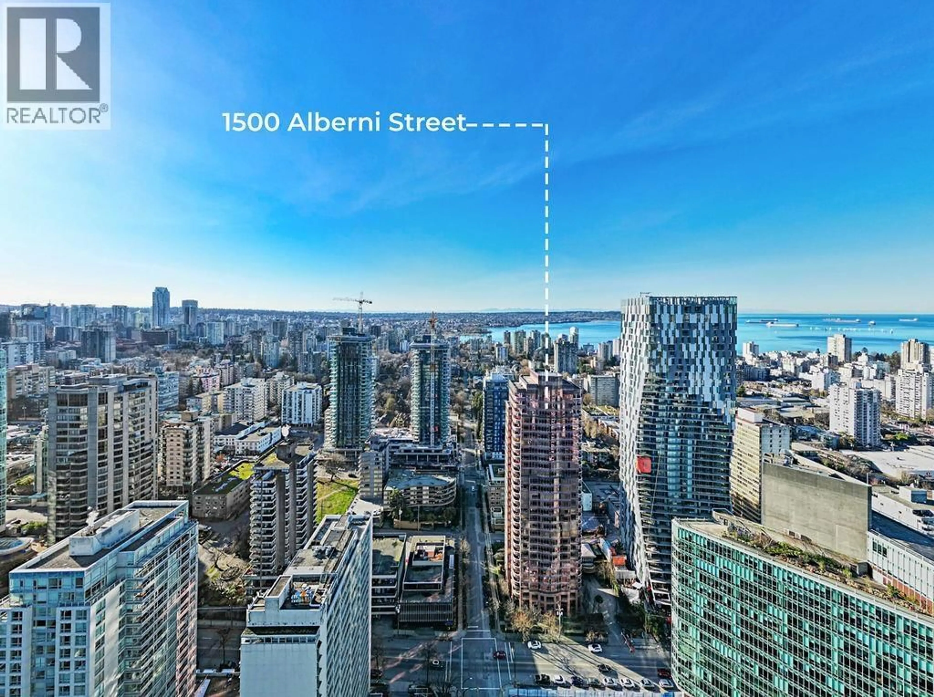 A pic from outside/outdoor area/front of a property/back of a property/a pic from drone, city buildings view from balcony for 1B - 1500 ALBERNI STREET, Vancouver British Columbia V6G3C9