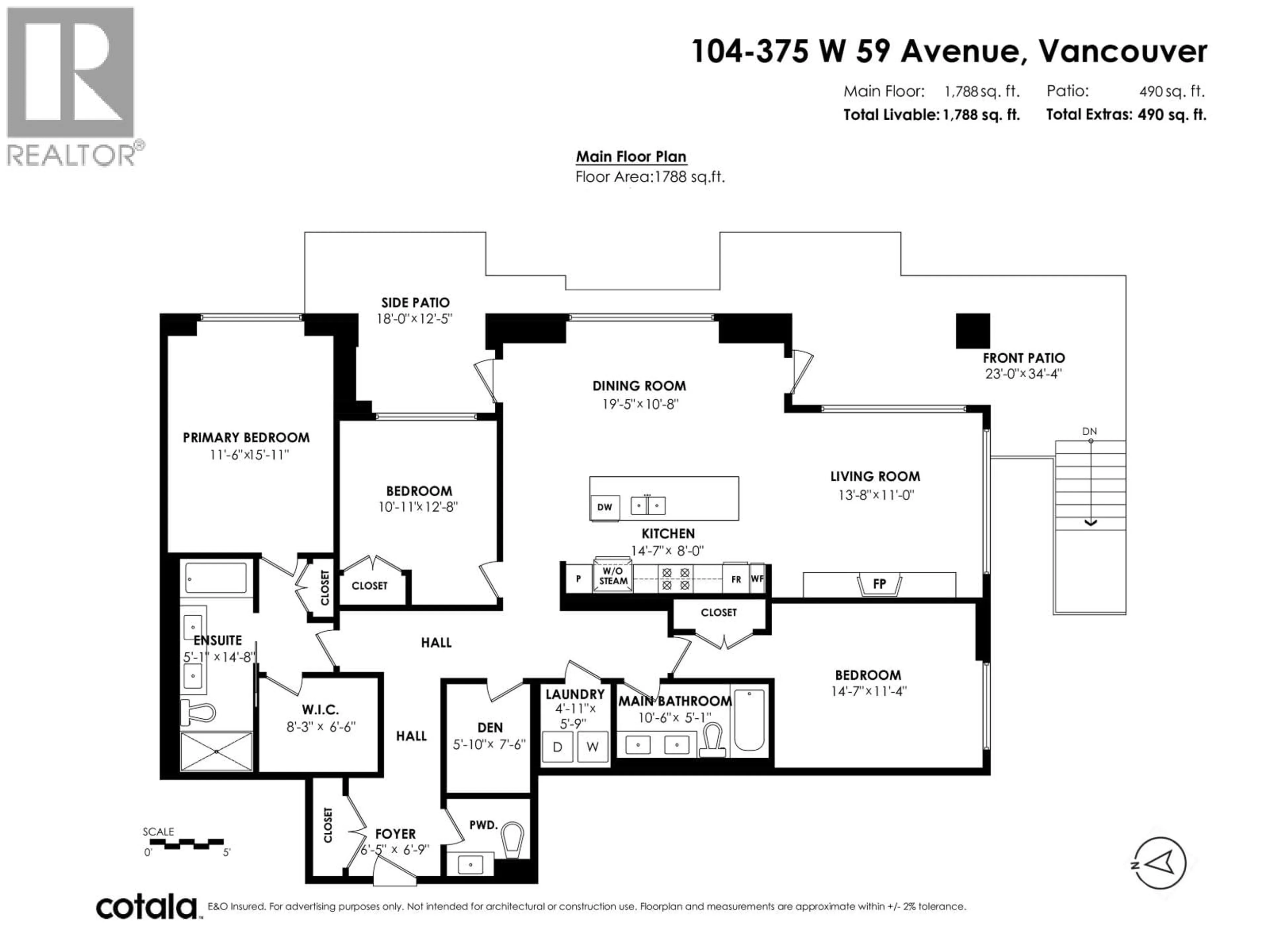 Floor plan for 104 - 375 59TH AVENUE, Vancouver British Columbia V5X0J4