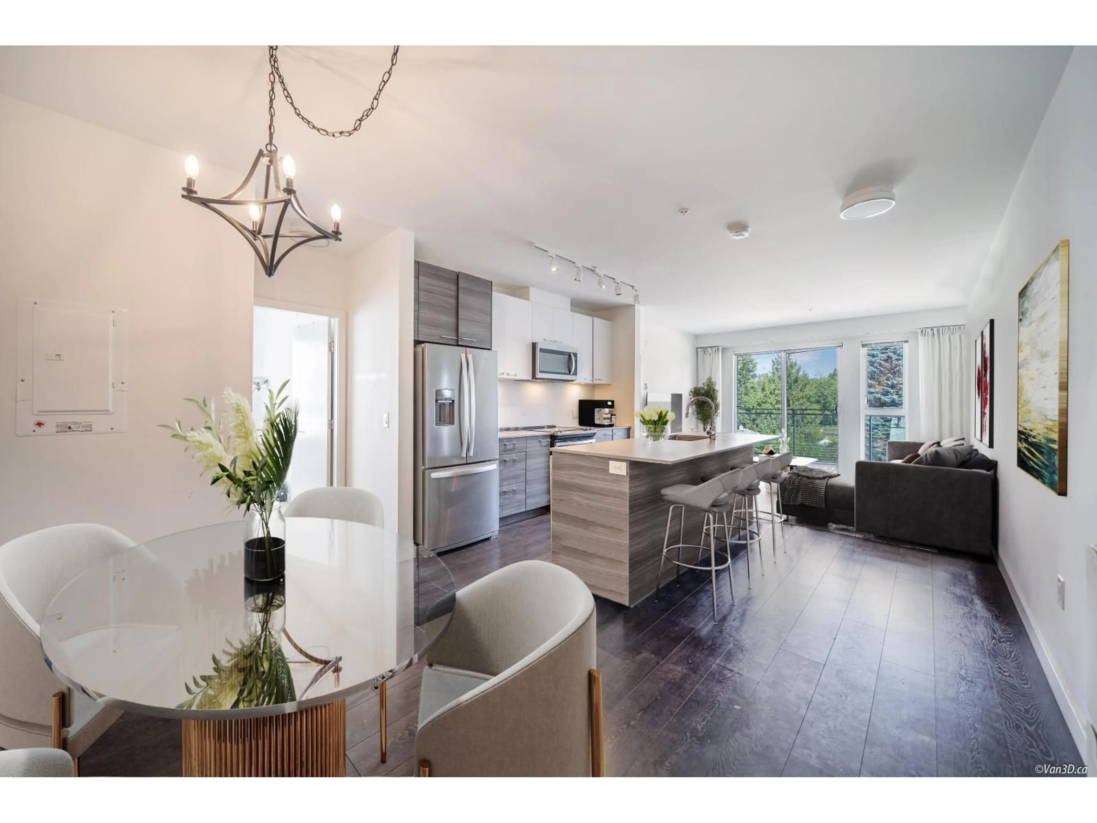 Open concept kitchen, wood/laminate floor for 319 - 10581 140, Surrey British Columbia V3T0M7