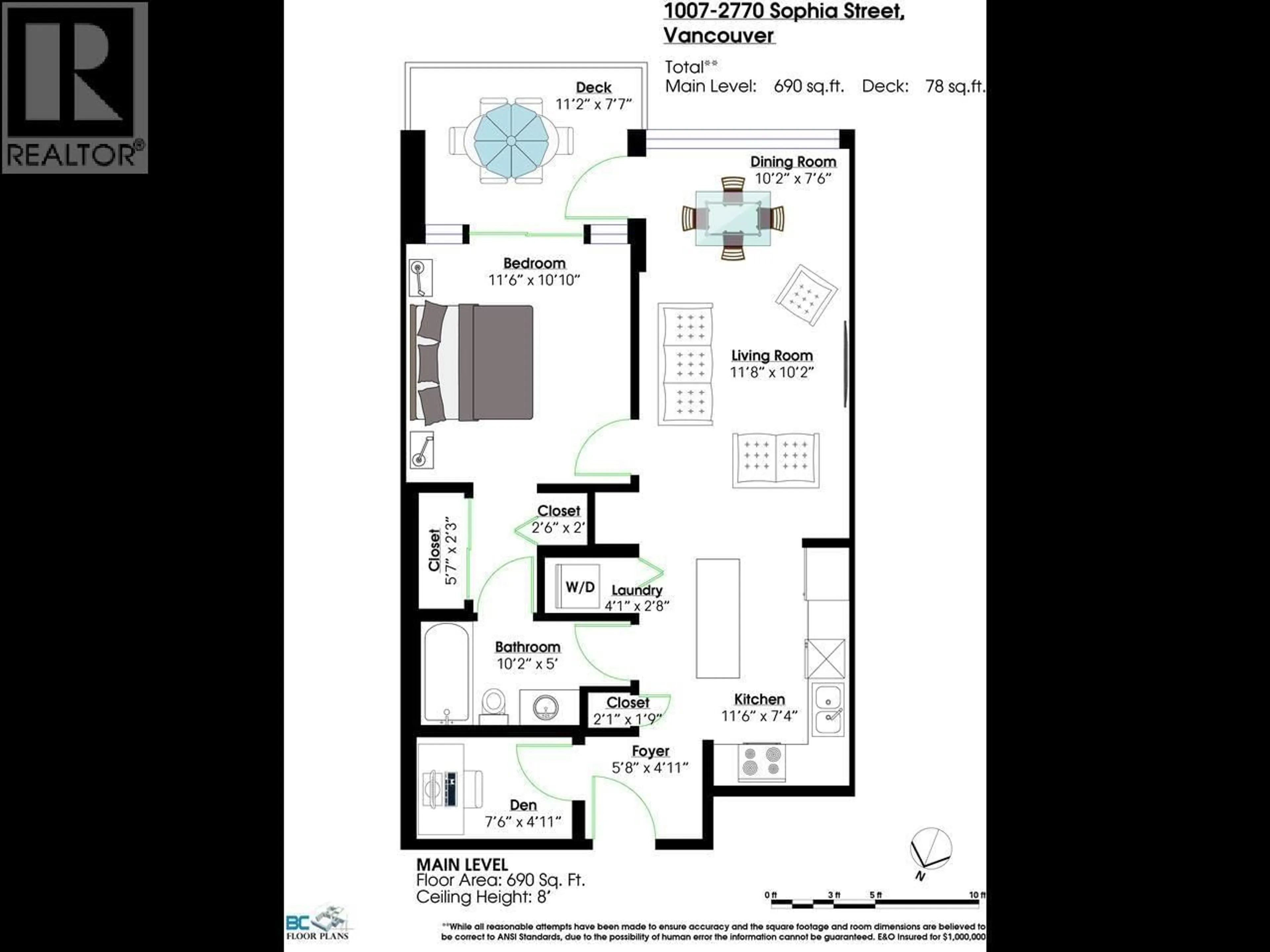 Floor plan for 1007 - 2770 SOPHIA STREET, Vancouver British Columbia V5T0A4