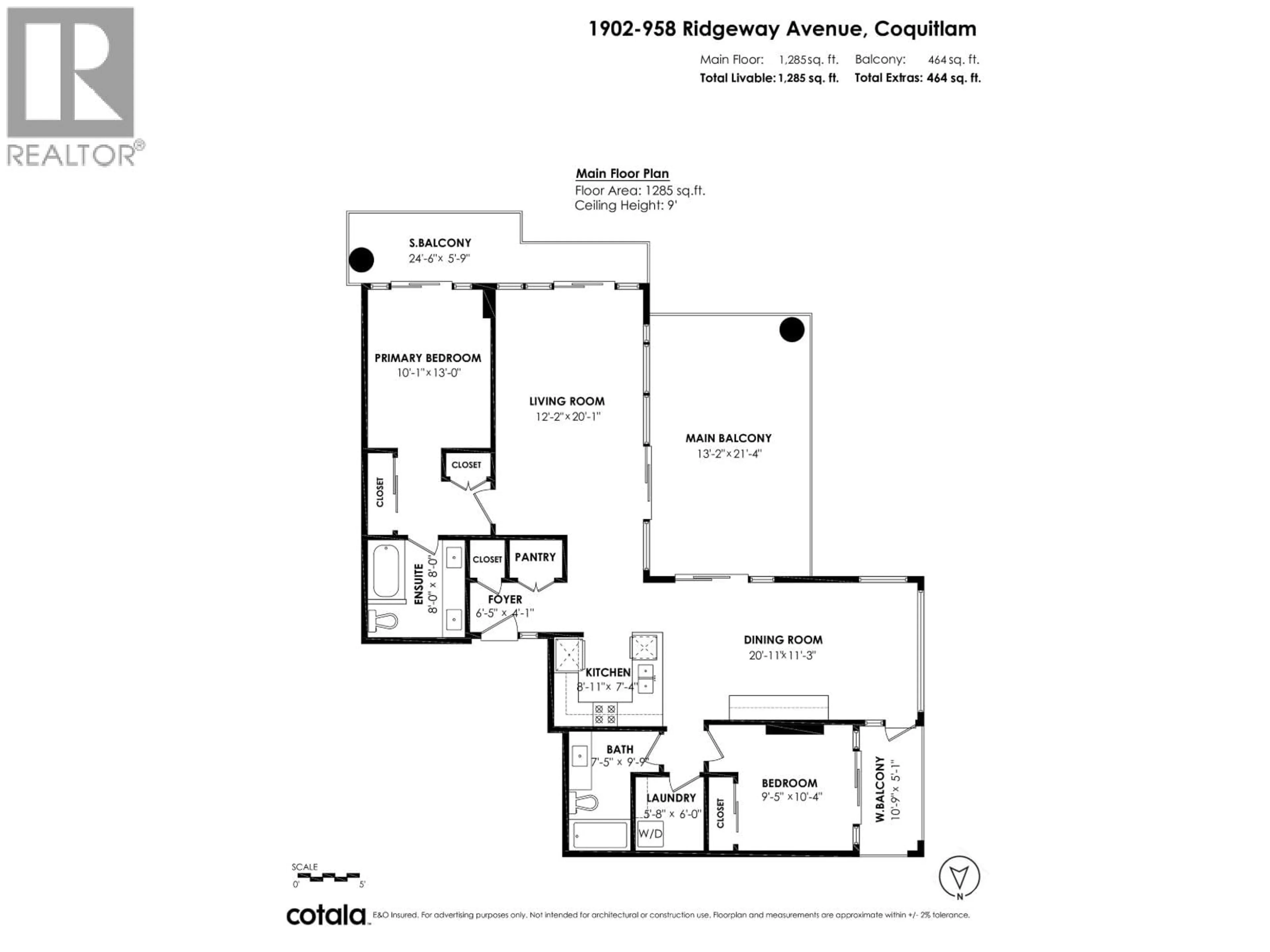 Floor plan for 1902 - 958 RIDGEWAY AVENUE, Coquitlam British Columbia V3K0C5