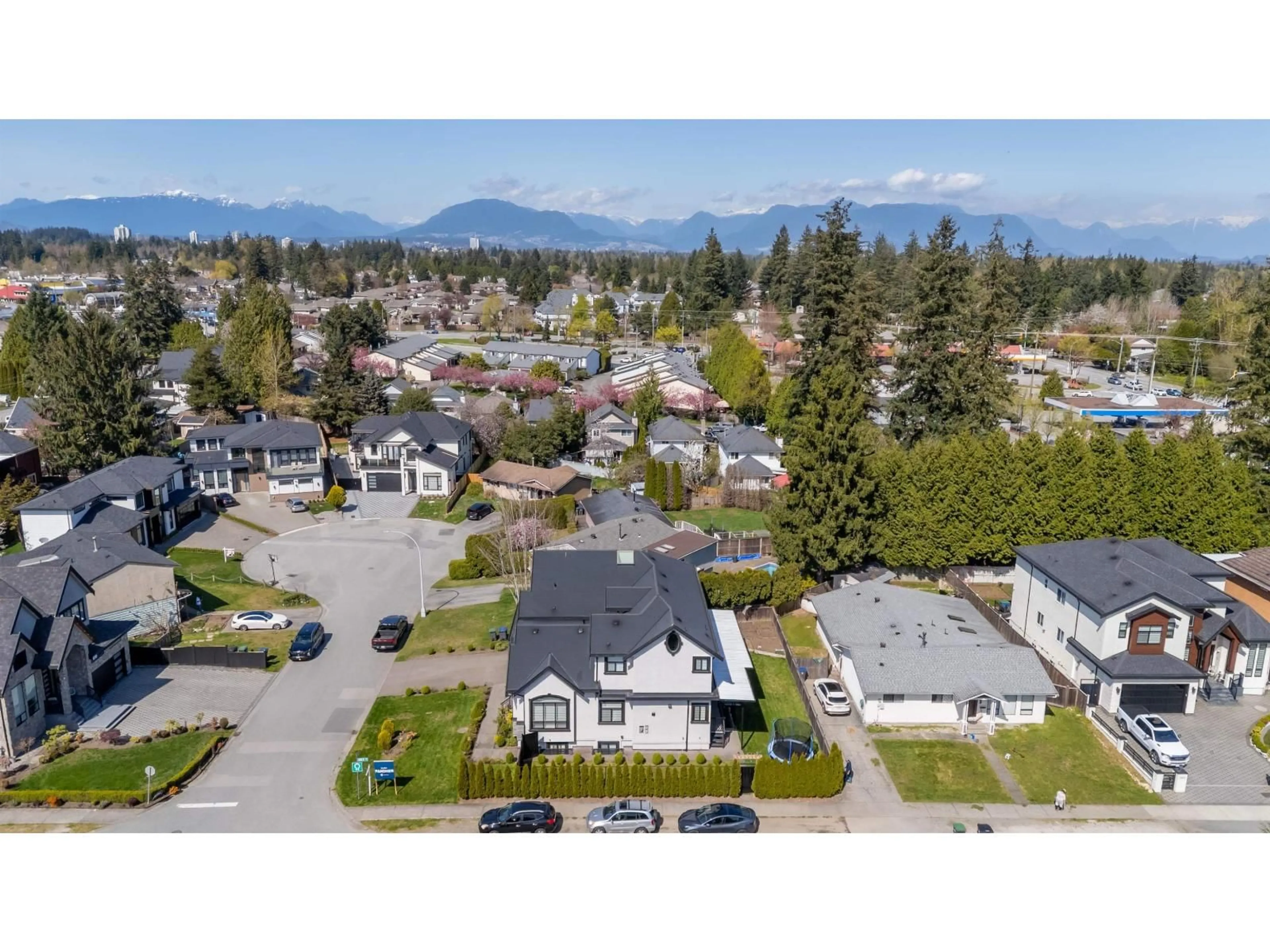 A pic from outside/outdoor area/front of a property/back of a property/a pic from drone, mountain view for 8670 TUNIS, Surrey British Columbia V3S4Y6