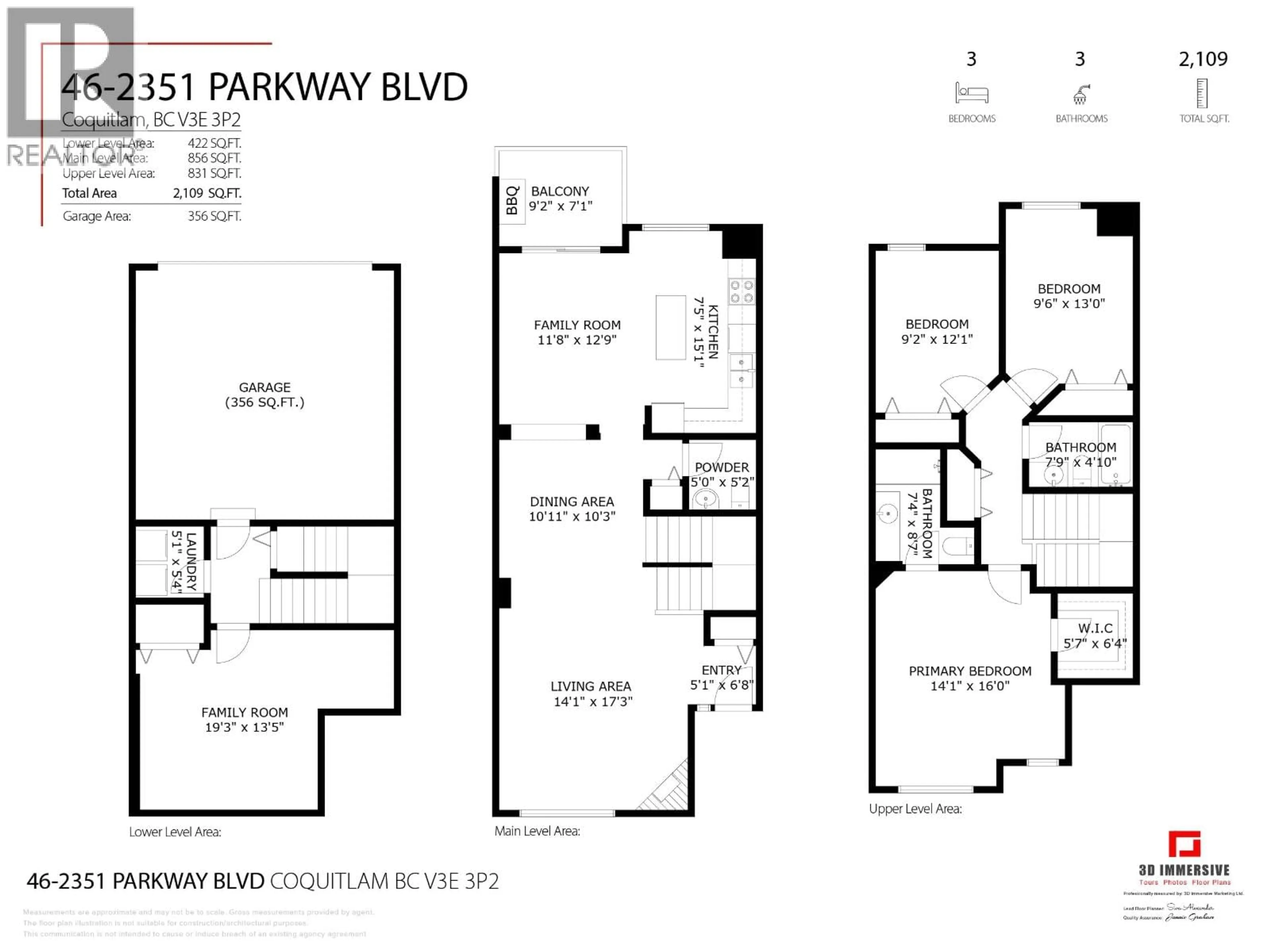 Floor plan for 46 - 2351 PARKWAY BOULEVARD, Coquitlam British Columbia V3E3P2