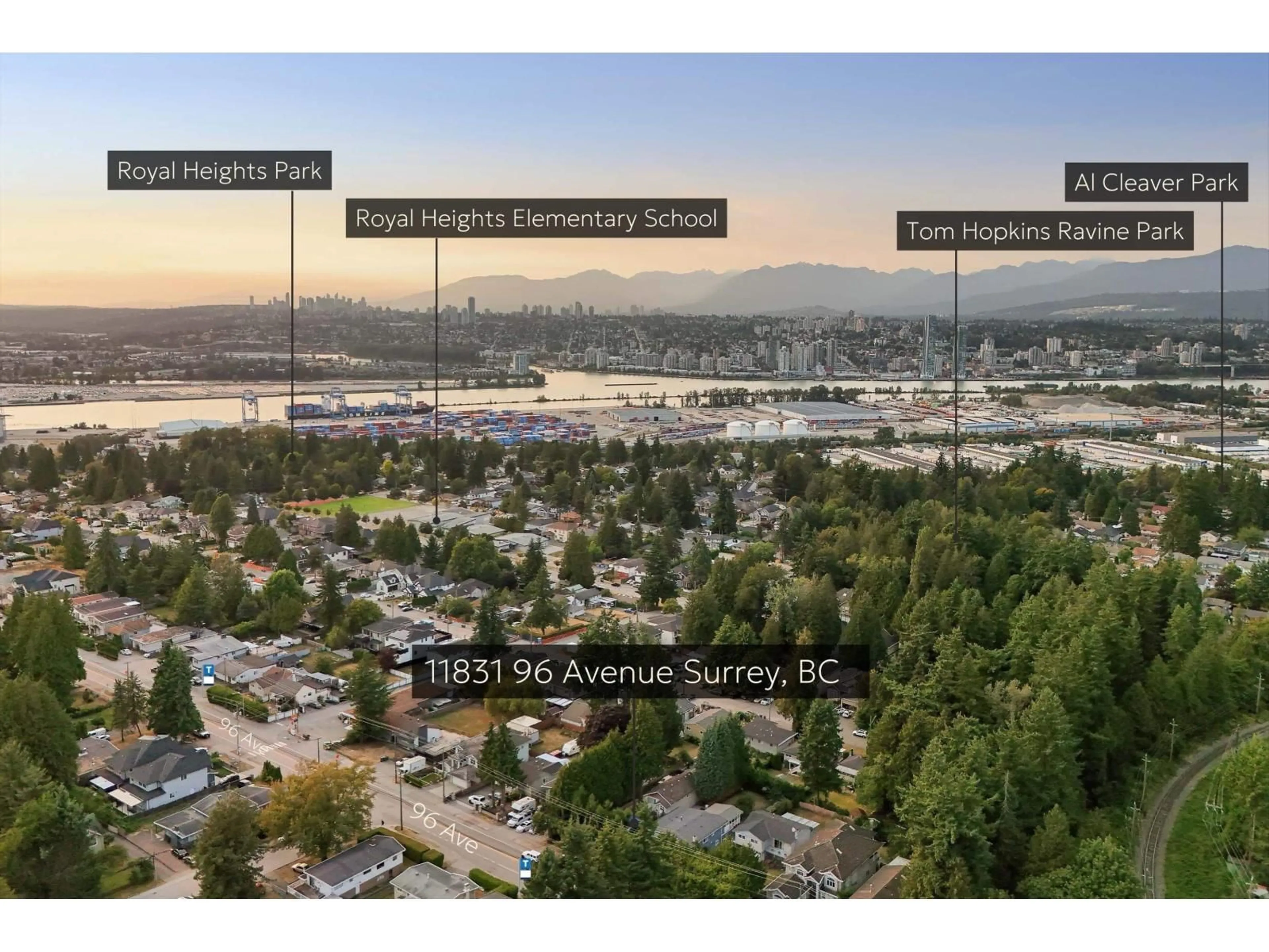A pic from outside/outdoor area/front of a property/back of a property/a pic from drone, water/lake/river/ocean view for 11831 96, Surrey British Columbia V3V1W1