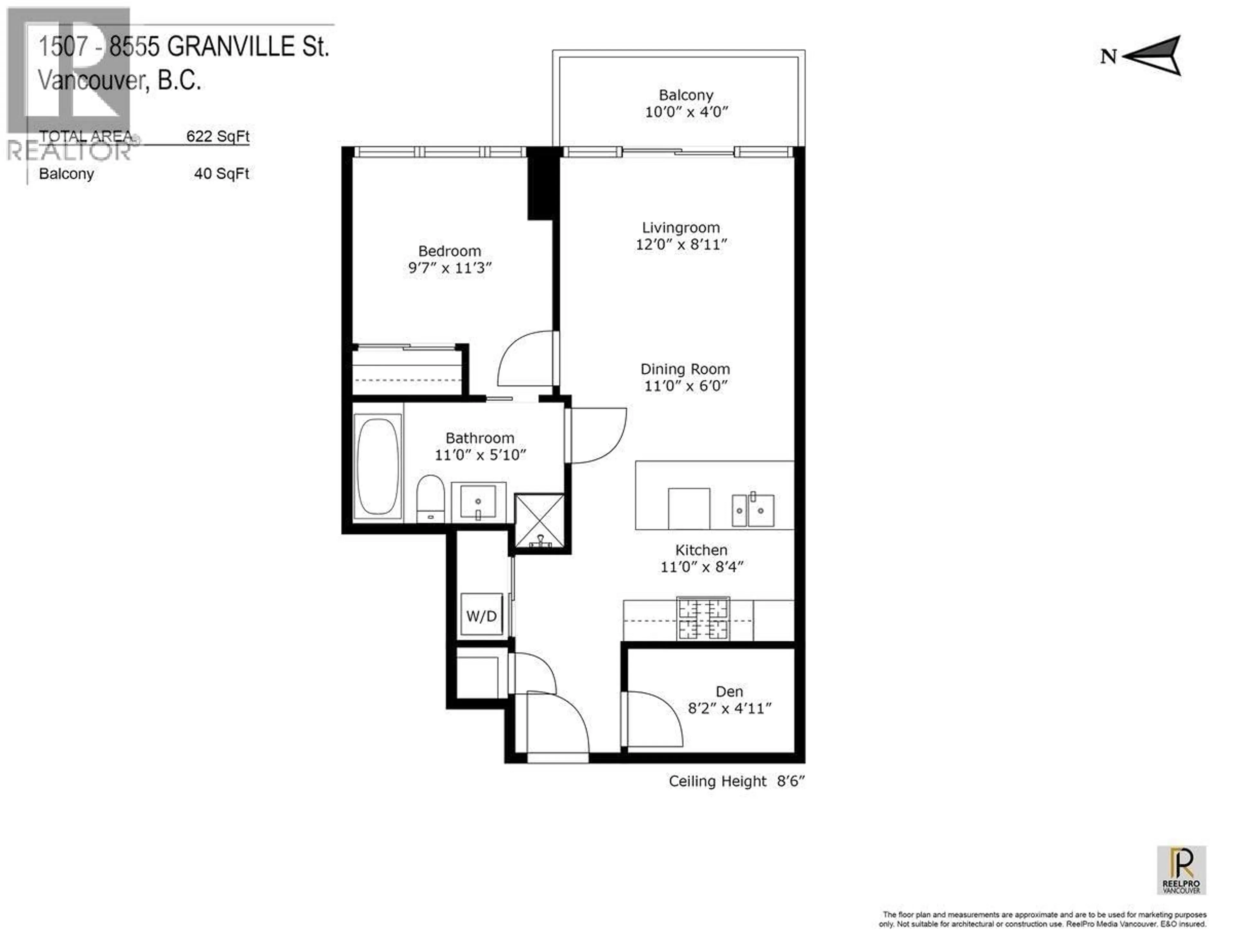 Floor plan for 1507 - 8555 GRANVILLE STREET, Vancouver British Columbia V6P0C3