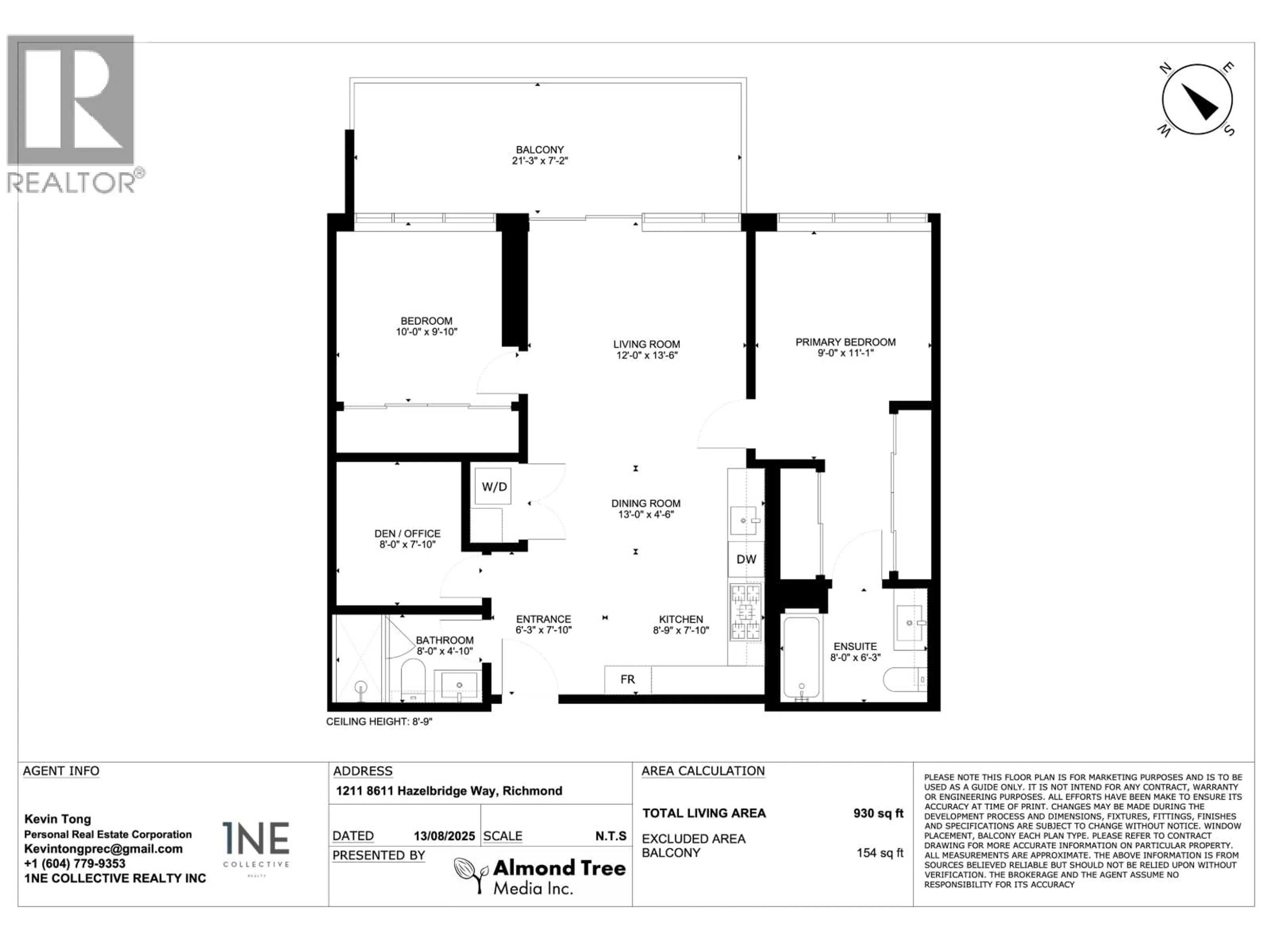 Floor plan for 1211 - 8611 HAZELBRIDGE WAY, Richmond British Columbia V6X0W8
