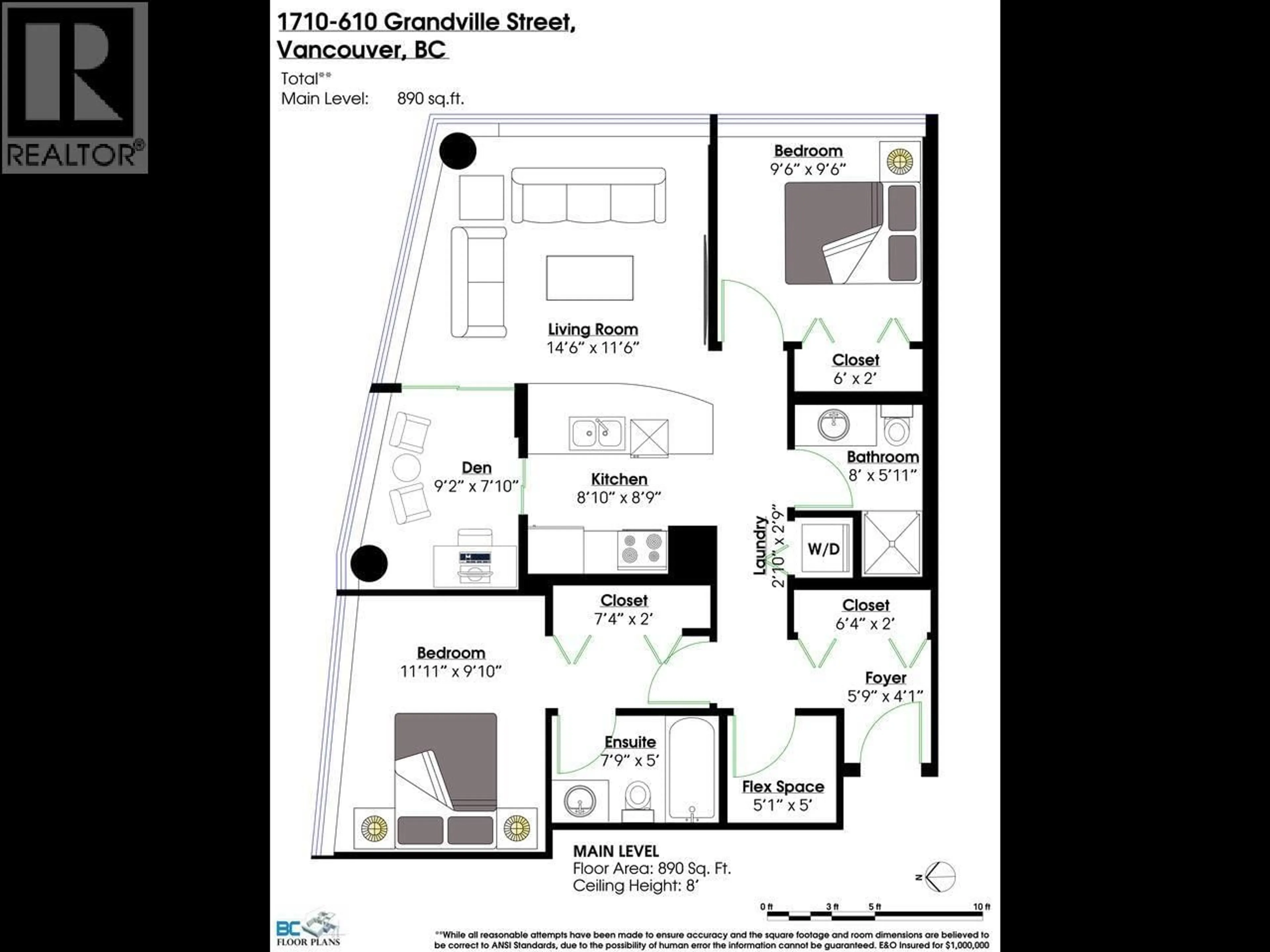 Floor plan for 1710 - 610 GRANVILLE STREET, Vancouver British Columbia V6C3T3