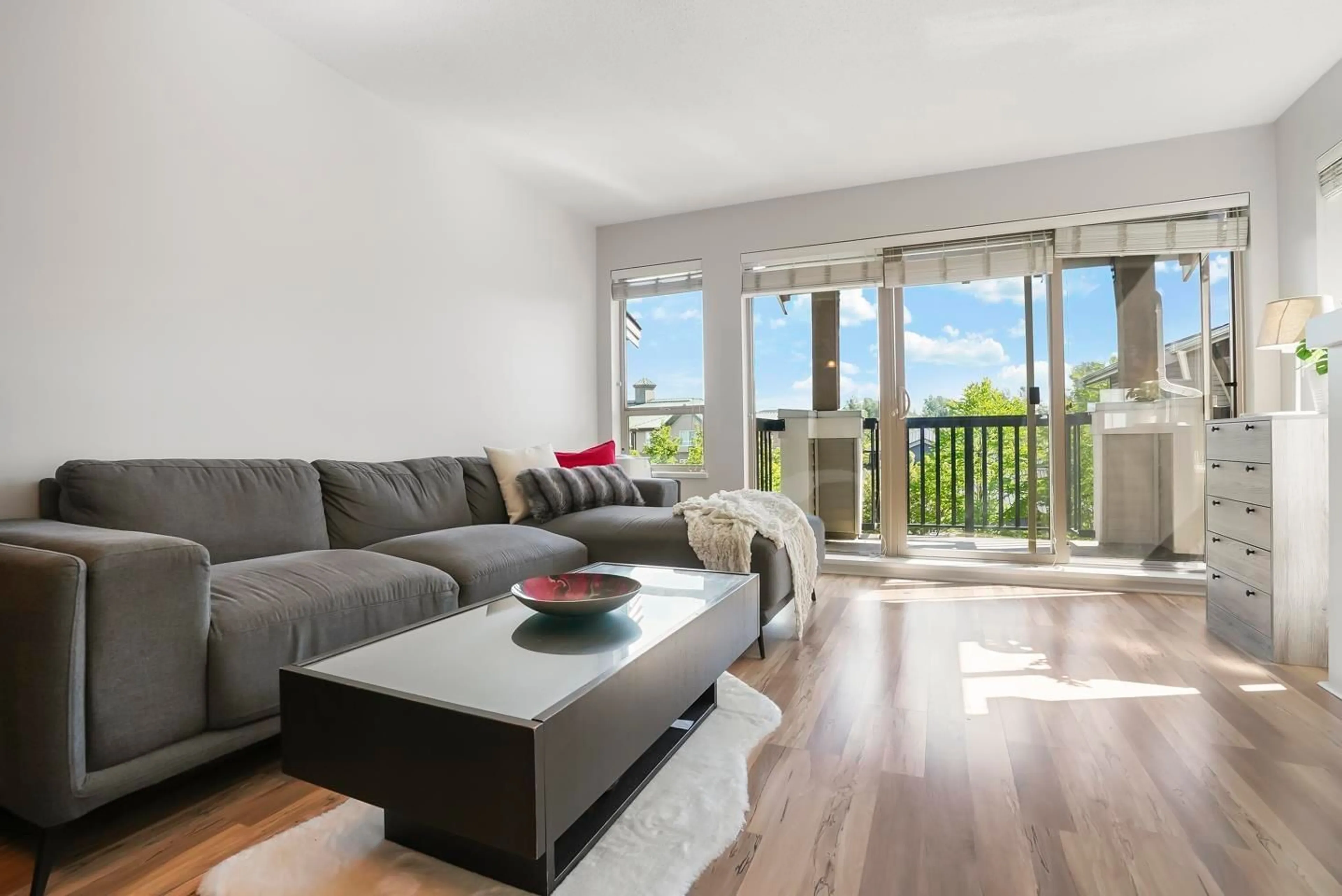 Living room with furniture, wood/laminate floor for 411 - 8915 202, Langley British Columbia V1M0B5