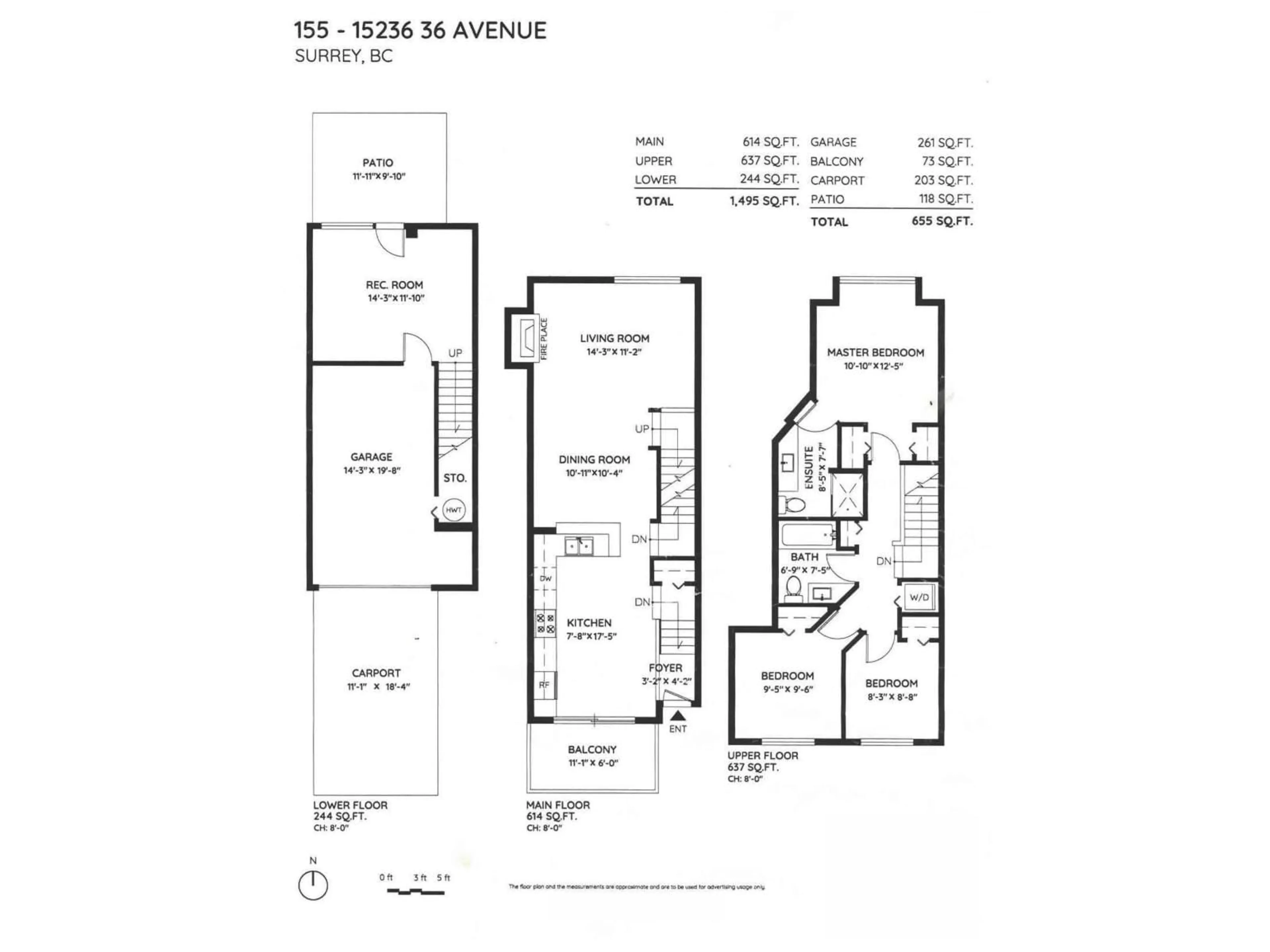 Floor plan for 155 - 15236 36, Surrey British Columbia V3Z2B3