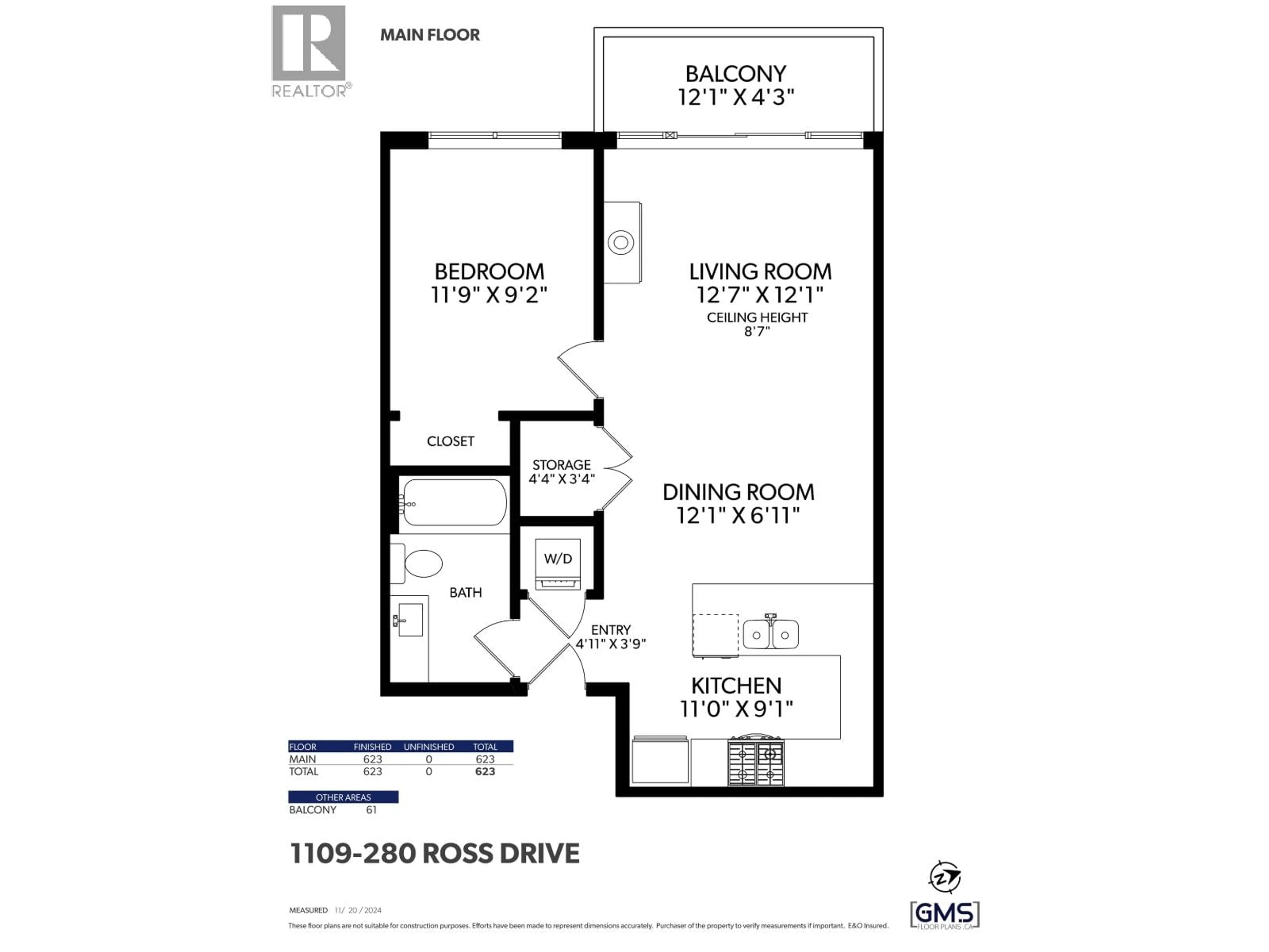 Floor plan for 1109 - 280 ROSS DRIVE, New Westminster British Columbia V3L0C2