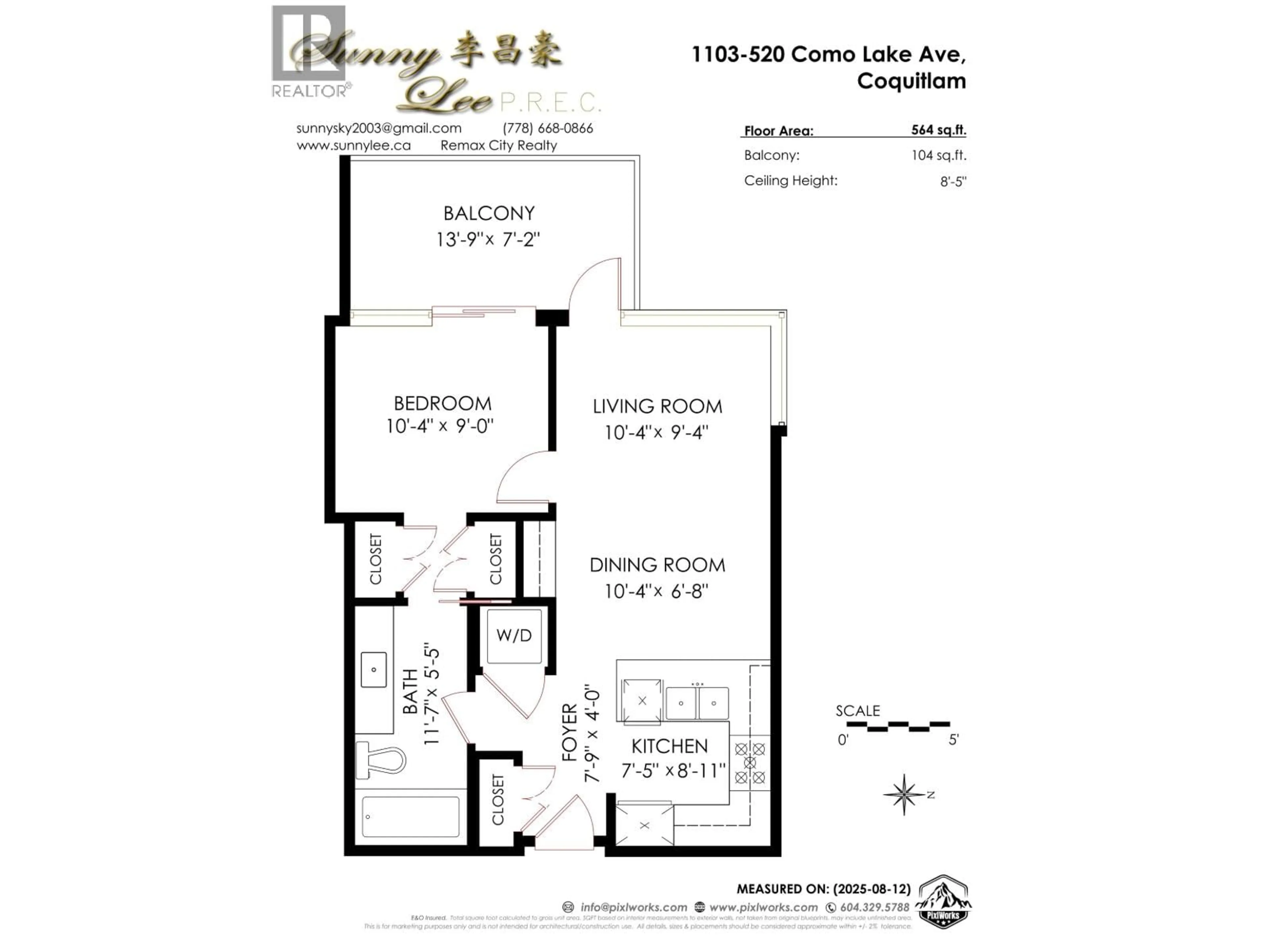 Floor plan for 1103 - 520 COMO LAKE AVENUE, Coquitlam British Columbia V3J0E8