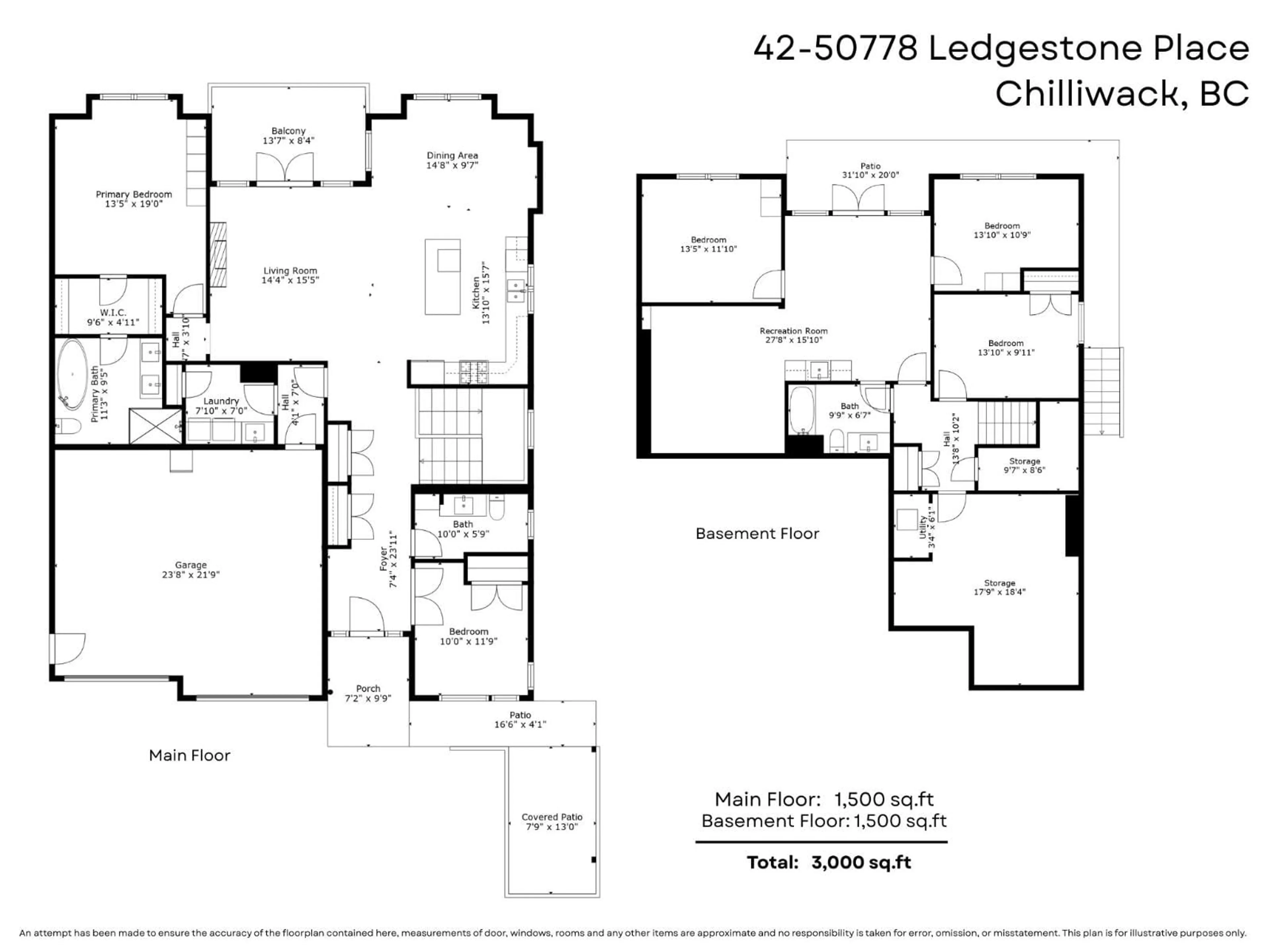 Floor plan for 42 - 50778 LEDGESTONE PLACE, Chilliwack British Columbia V2P0E7