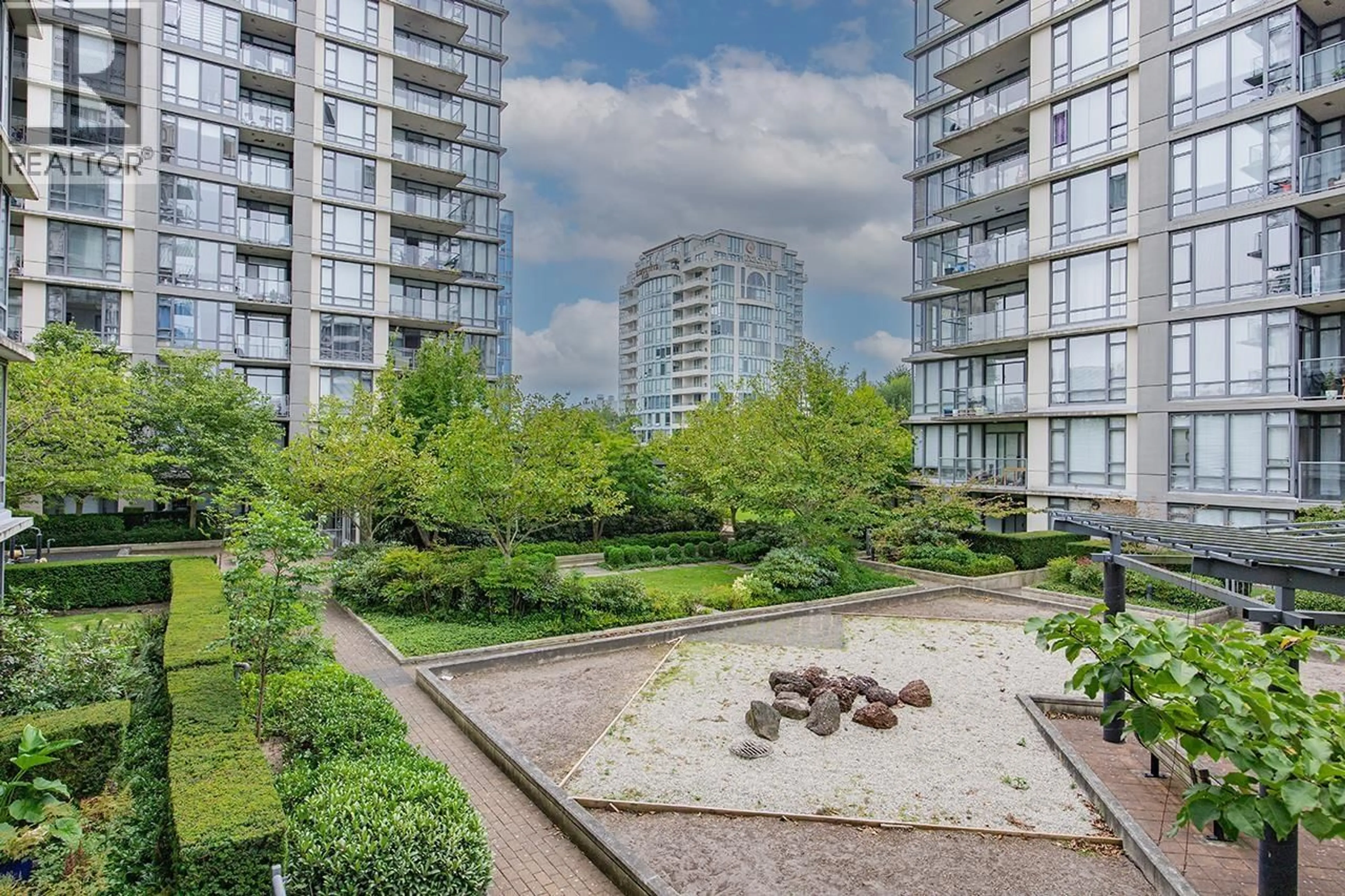 Patio, city buildings view from balcony for 603 - 7362 ELMBRIDGE WAY, Richmond British Columbia V6X0A6