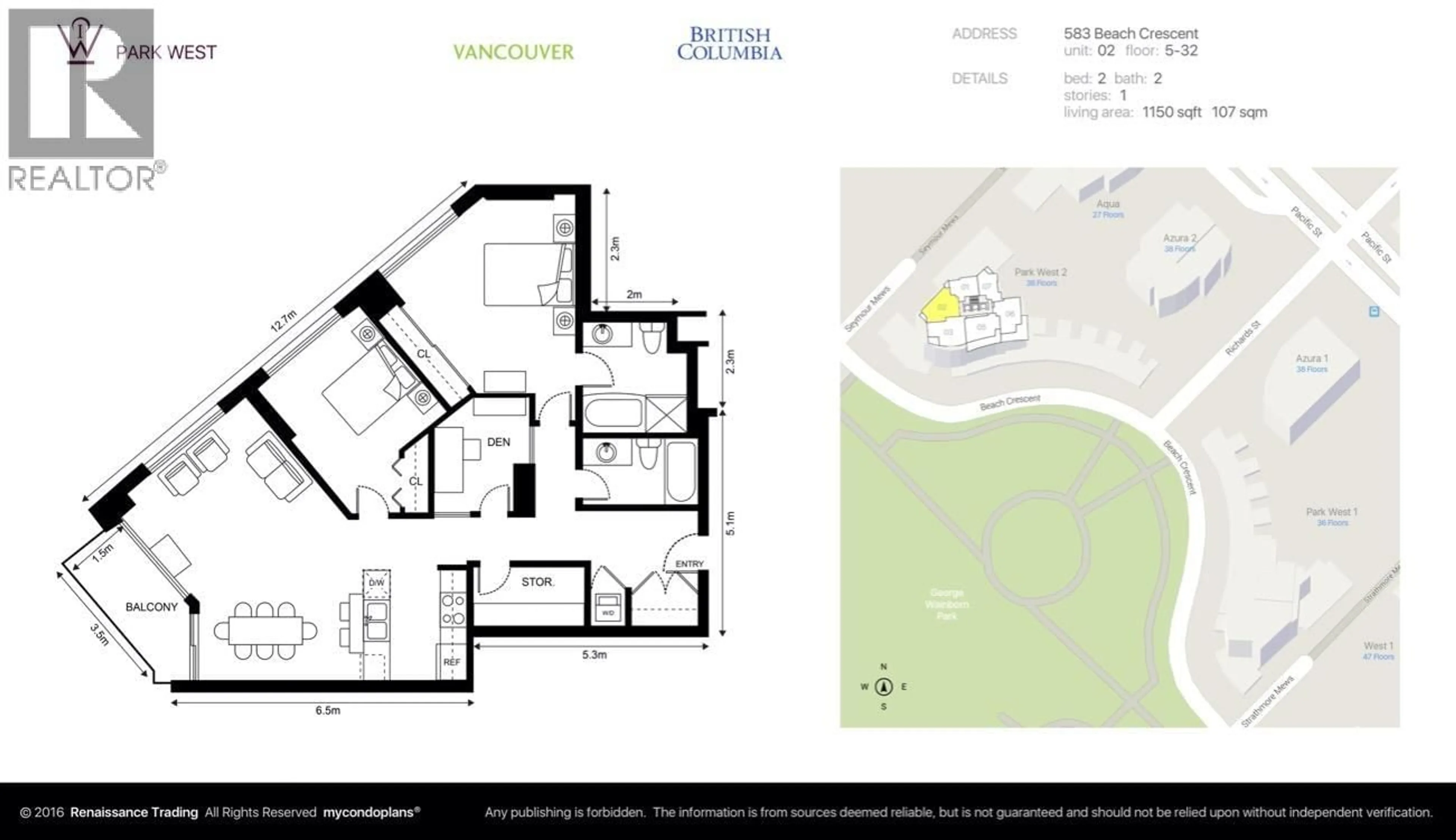 Floor plan for 2202 - 583 BEACH CRESCENT, Vancouver British Columbia V6Z3E6