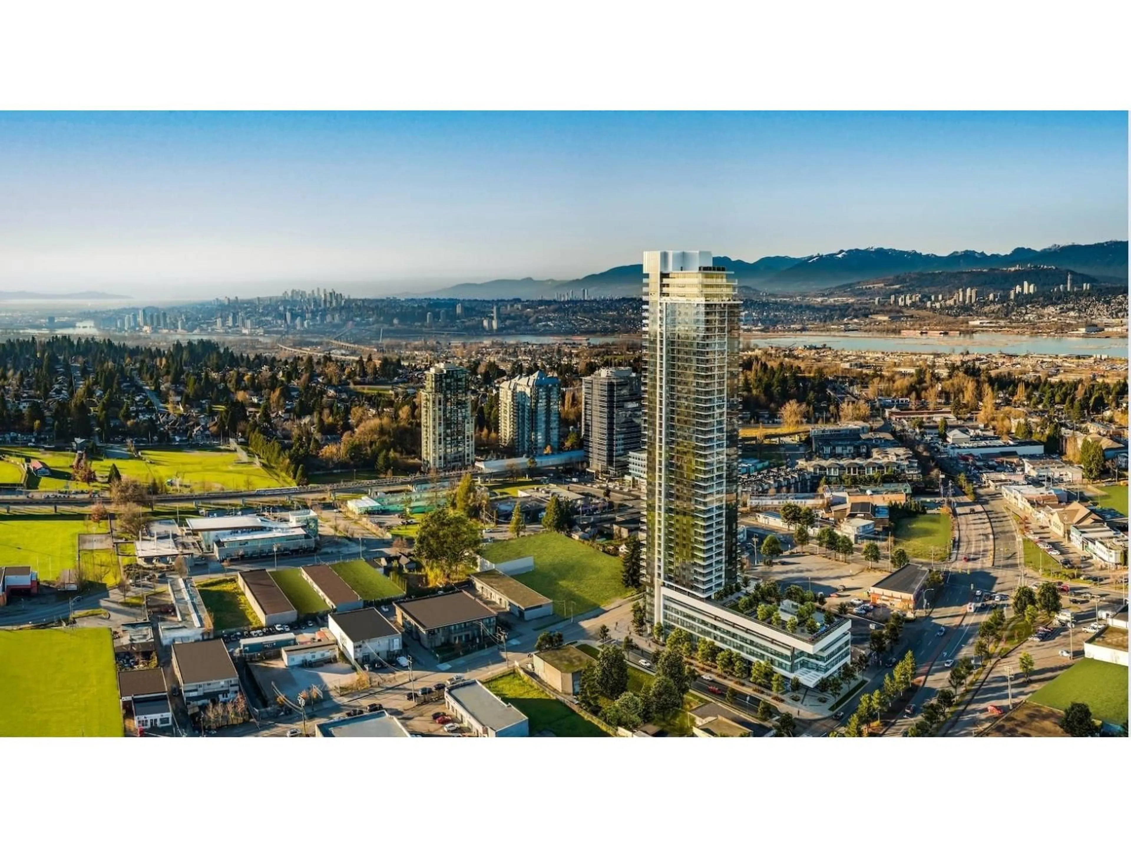 A pic from outside/outdoor area/front of a property/back of a property/a pic from drone, city buildings view from balcony for 909 - 10750 135A, Surrey British Columbia V3X2X6