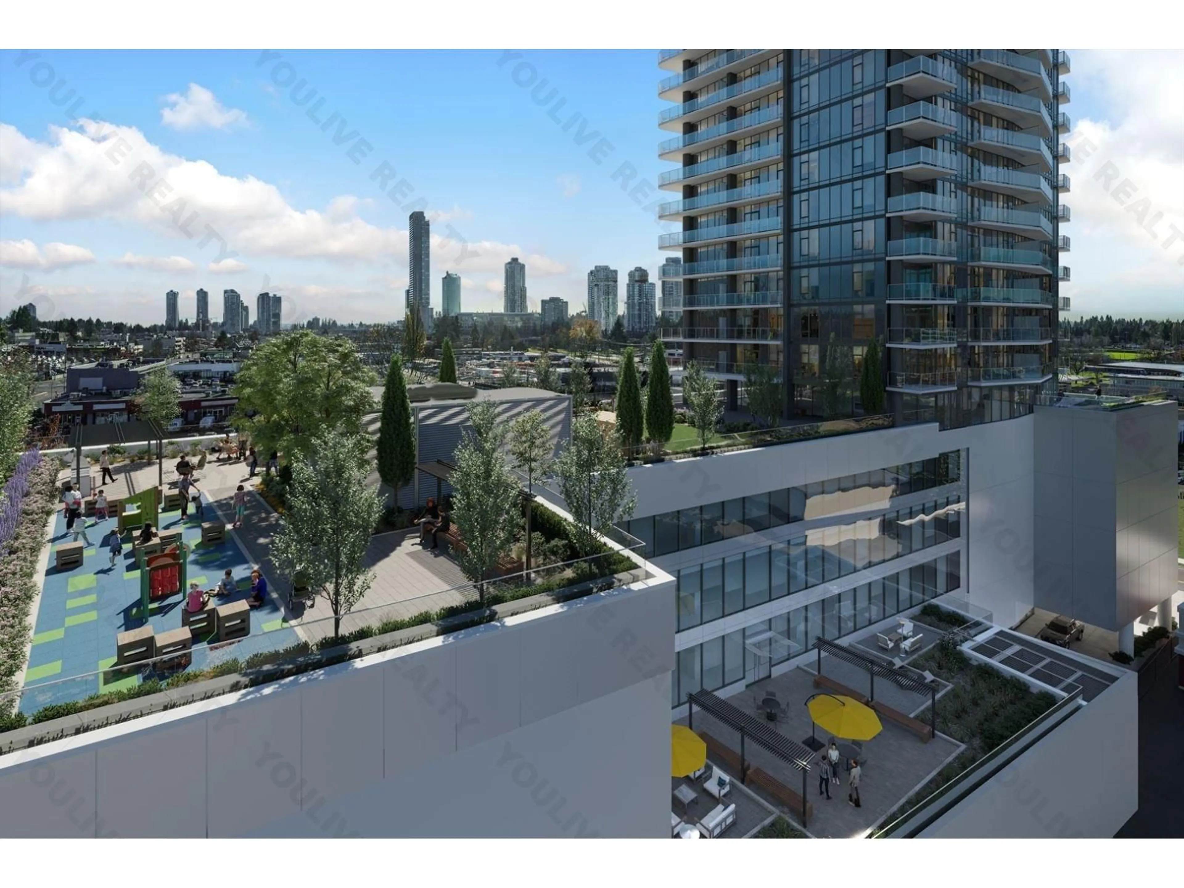 A pic from outside/outdoor area/front of a property/back of a property/a pic from drone, city buildings view from balcony for 909 - 10750 135A, Surrey British Columbia V3X2X6