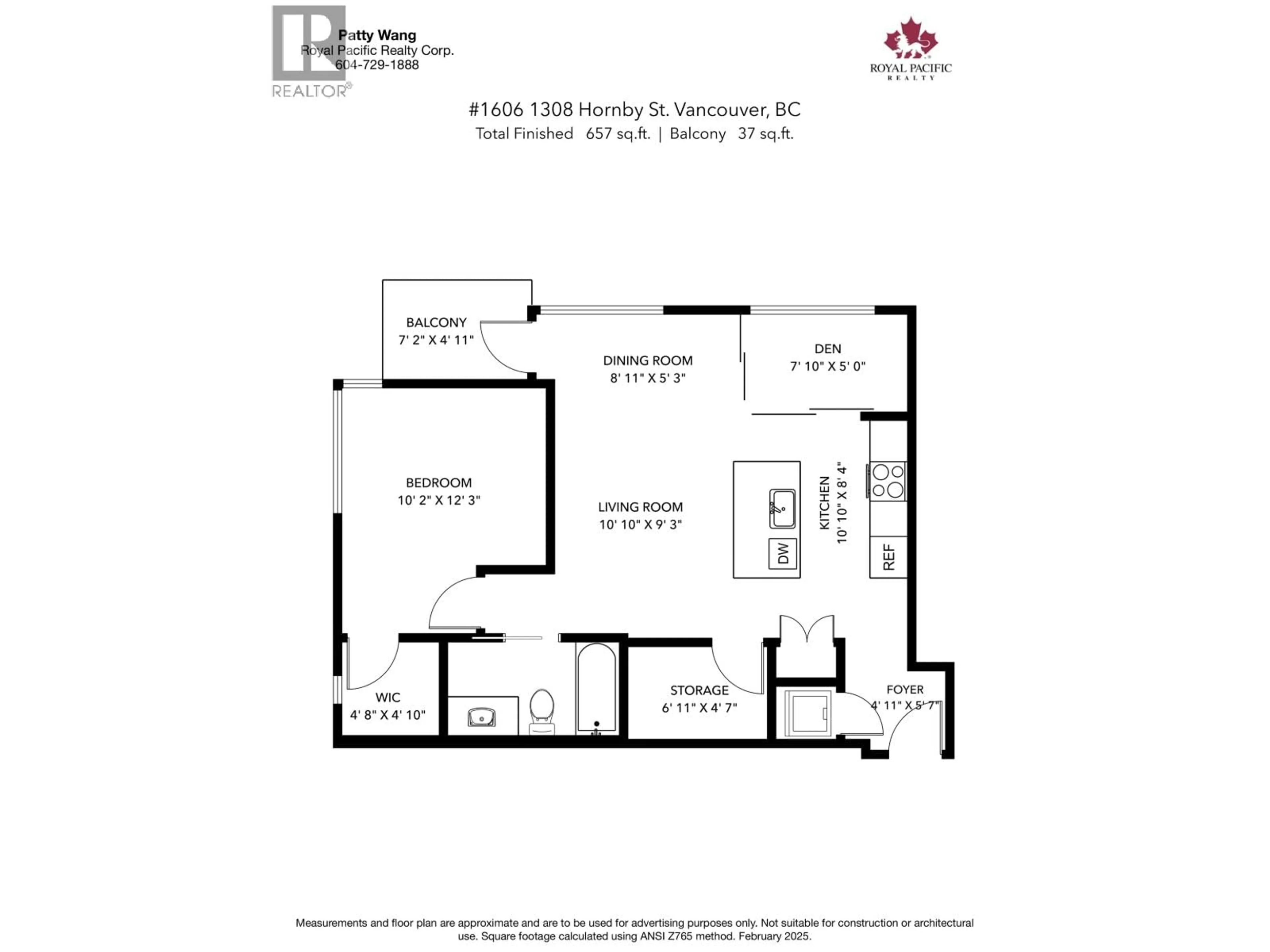 Floor plan for 1606 - 1308 HORNBY STREET, Vancouver British Columbia V6Z0C5