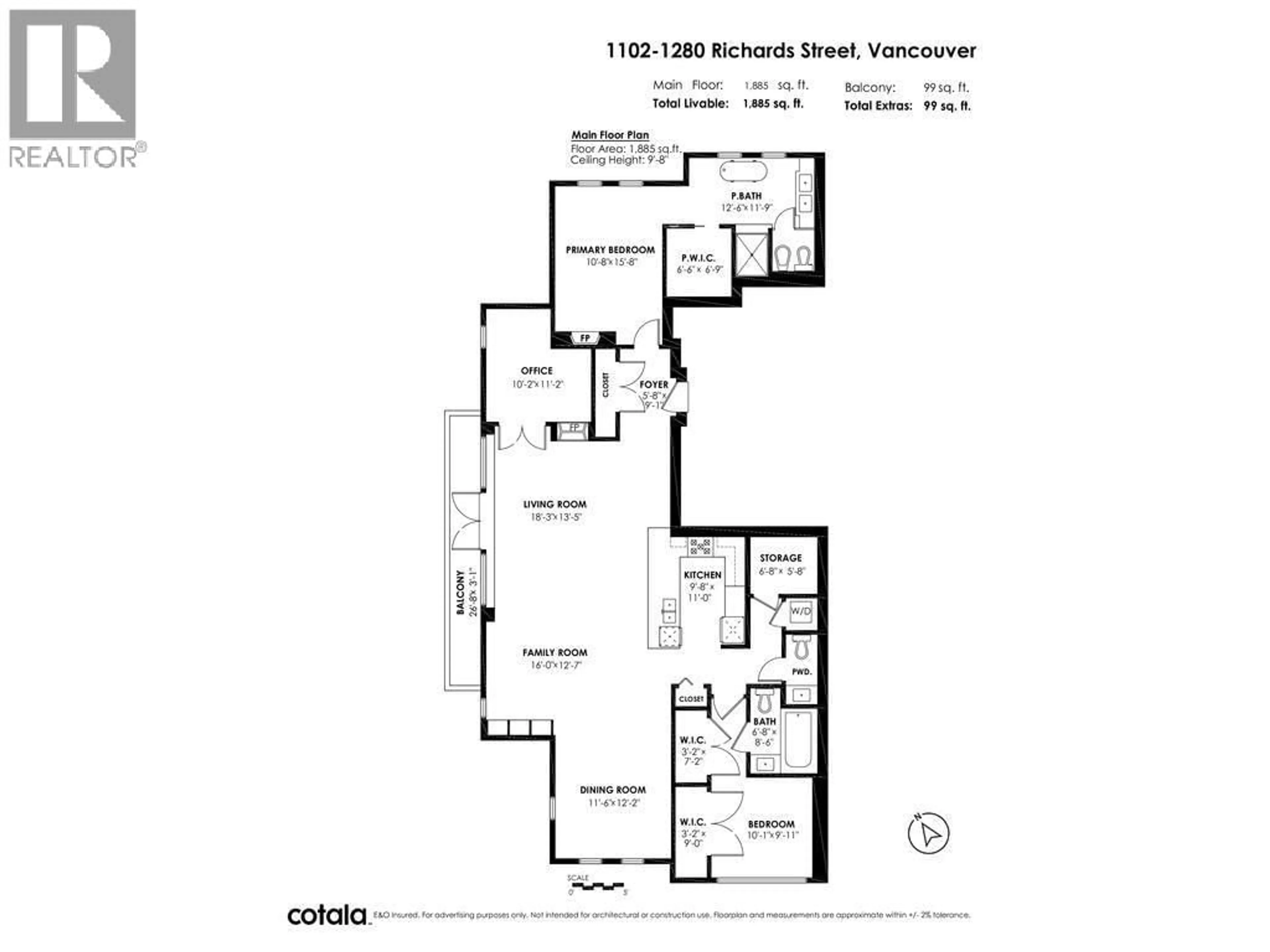 Floor plan for 1102 - 1280 RICHARDS STREET, Vancouver British Columbia V6B1S2