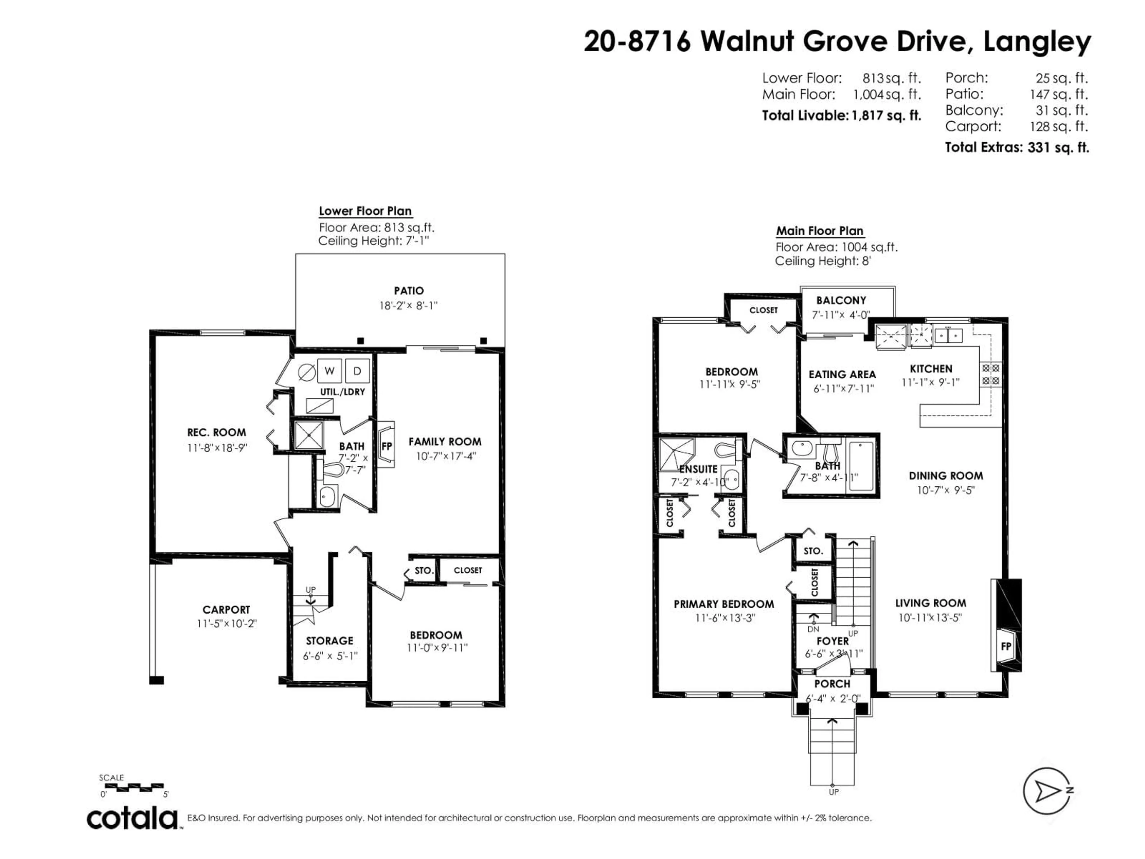 Floor plan for 20 - 8716 WALNUT GROVE, Langley British Columbia V1M2K2