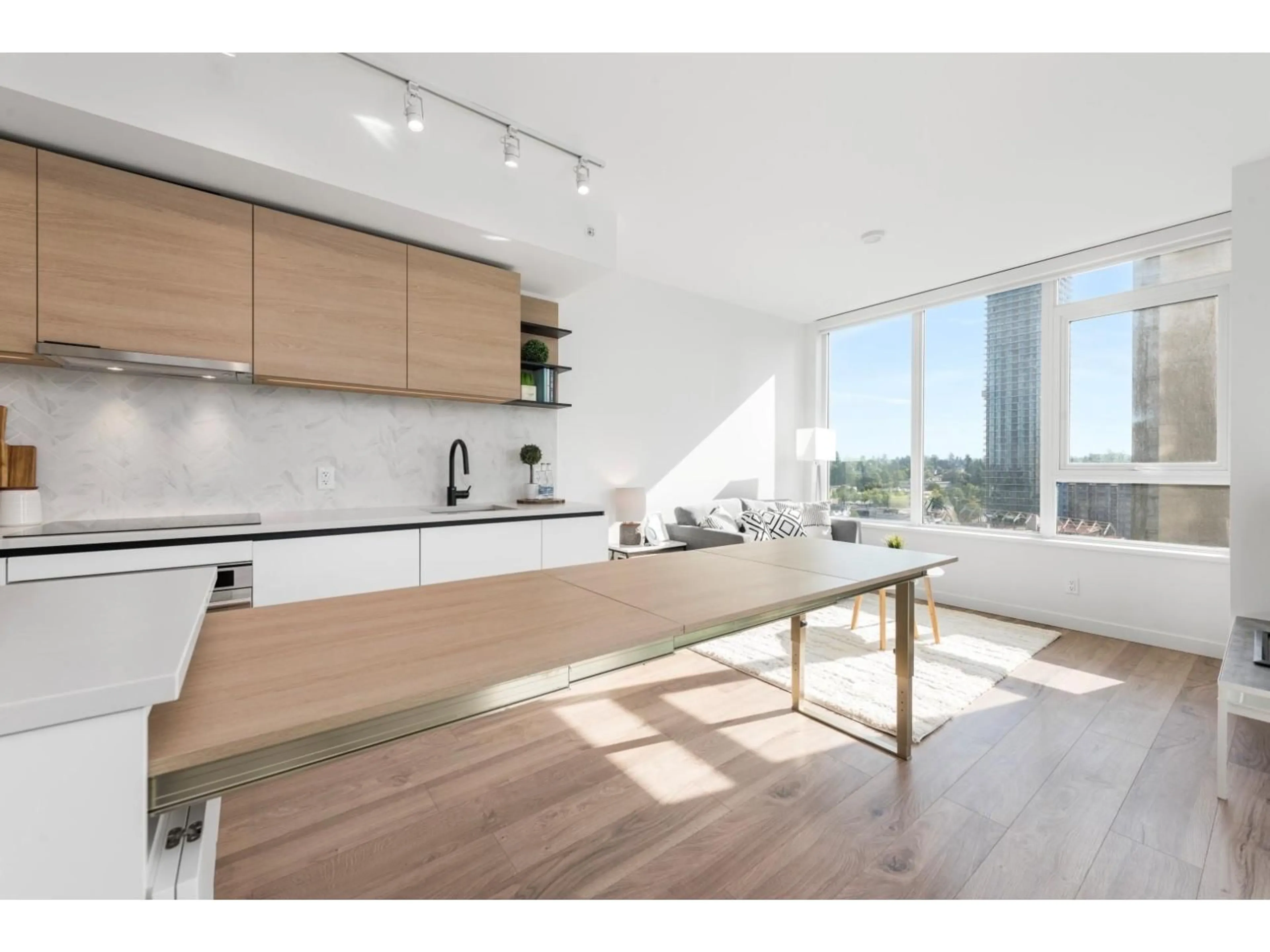 Open concept kitchen, wood/laminate floor for 1108 - 10448 UNIVERSITY, Surrey British Columbia V3T0S7