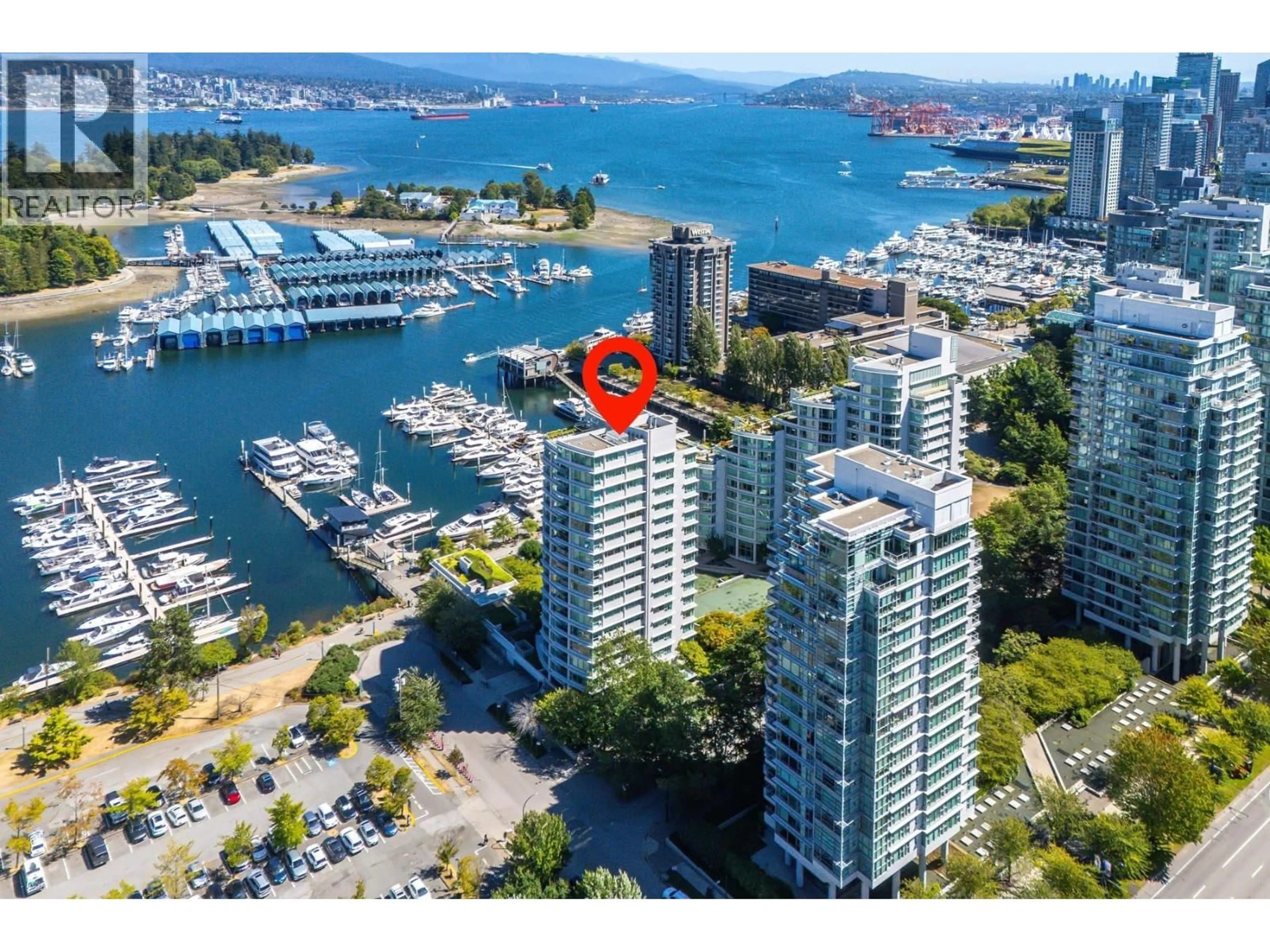 A pic from outside/outdoor area/front of a property/back of a property/a pic from drone, water/lake/river/ocean view for 602 - 1777 BAYSHORE DRIVE, Vancouver British Columbia V6G3H2