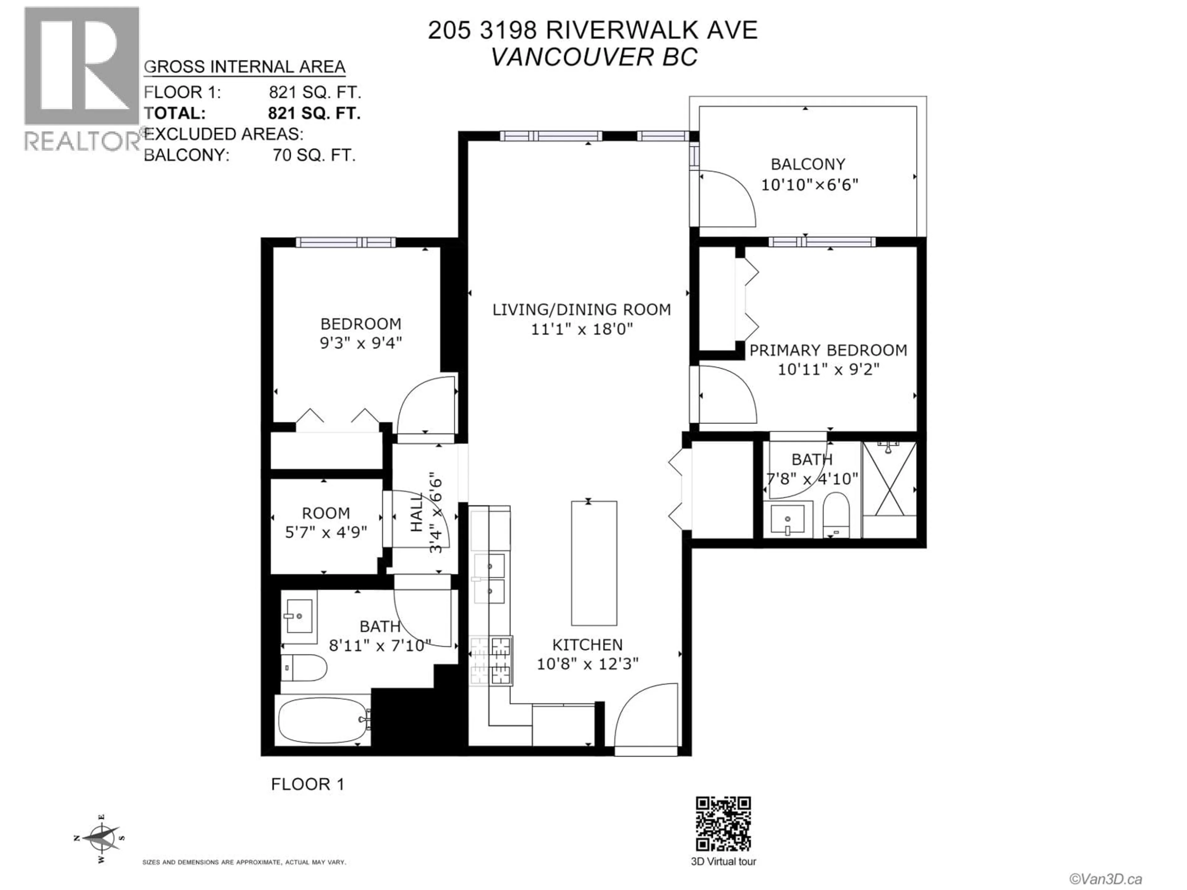 Floor plan for 205 - 3198 RIVERWALK AVENUE, Vancouver British Columbia V5S0E8