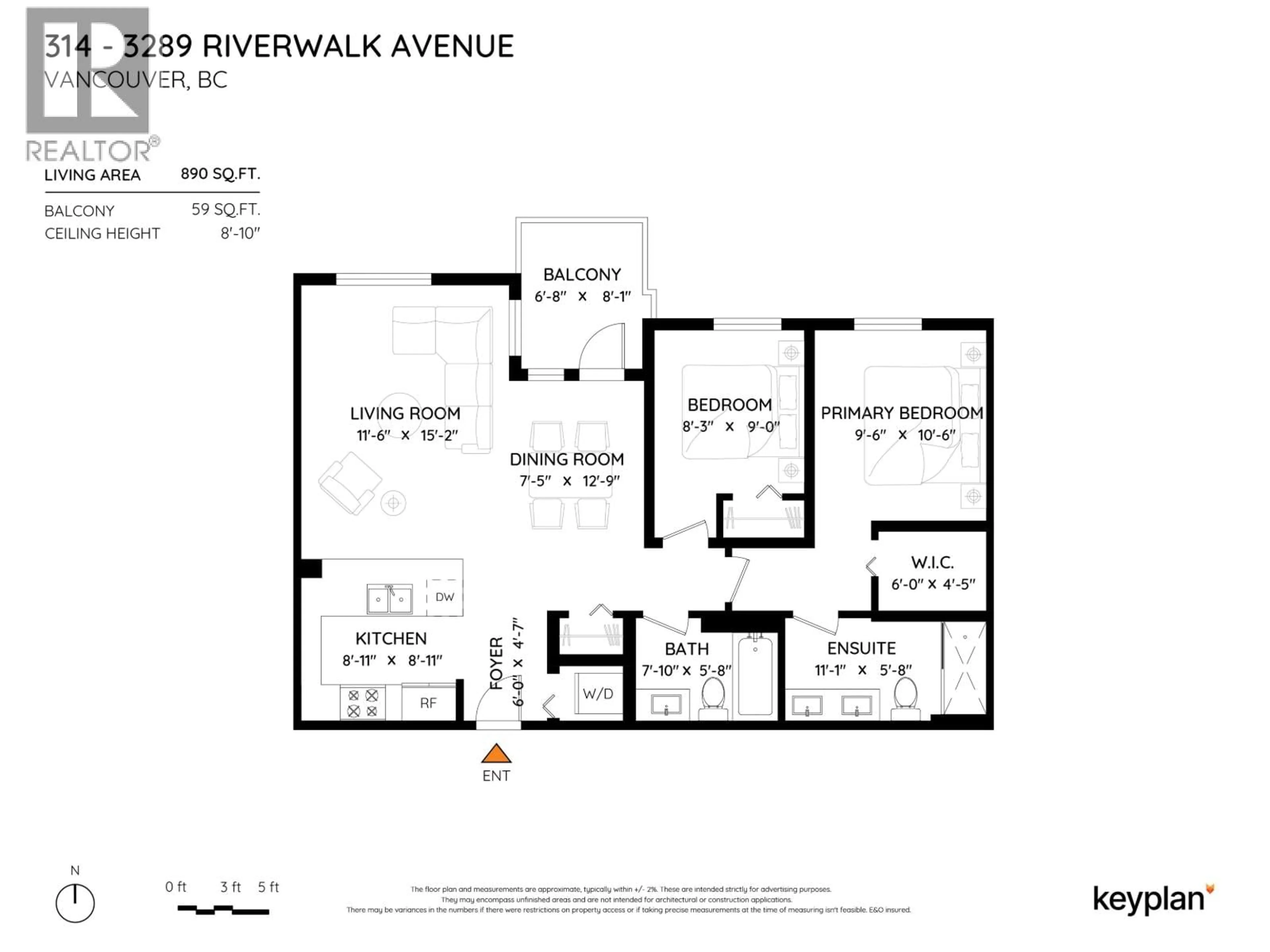 Floor plan for 314 - 3289 RIVERWALK AVENUE, Vancouver British Columbia V5S0G2