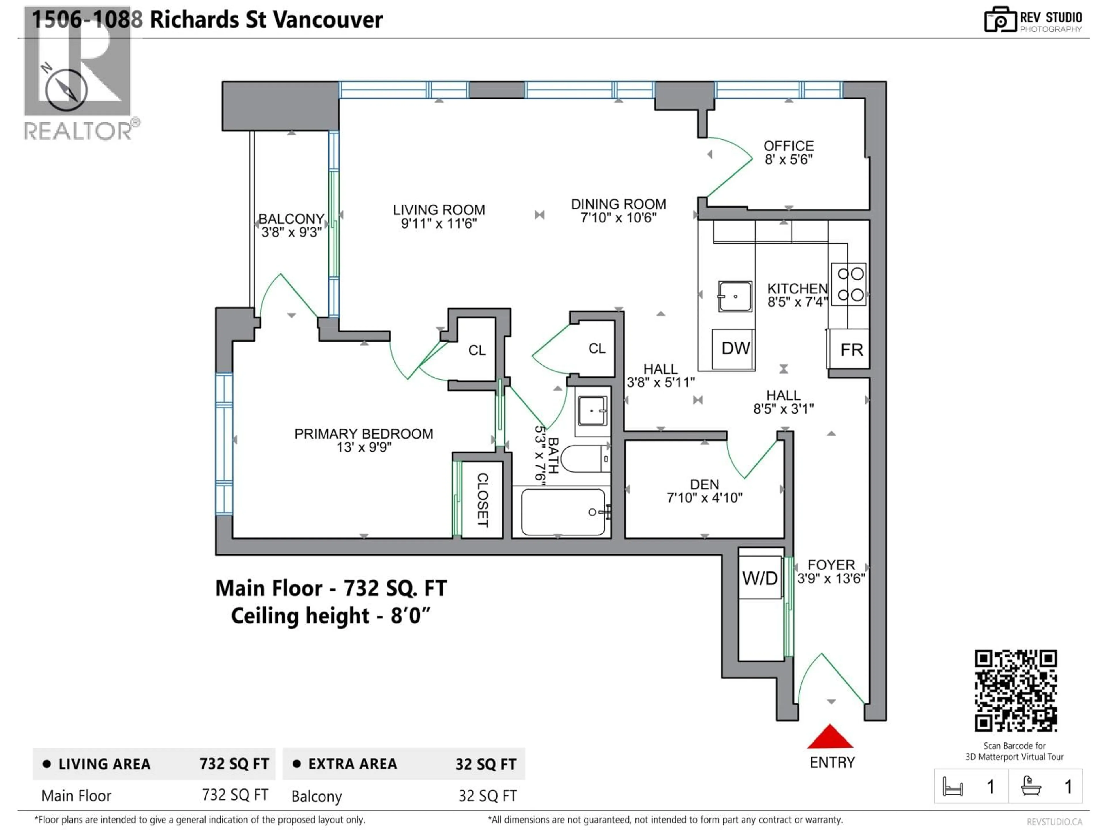 Floor plan for 1506 - 1088 RICHARDS STREET, Vancouver British Columbia V6B0J8