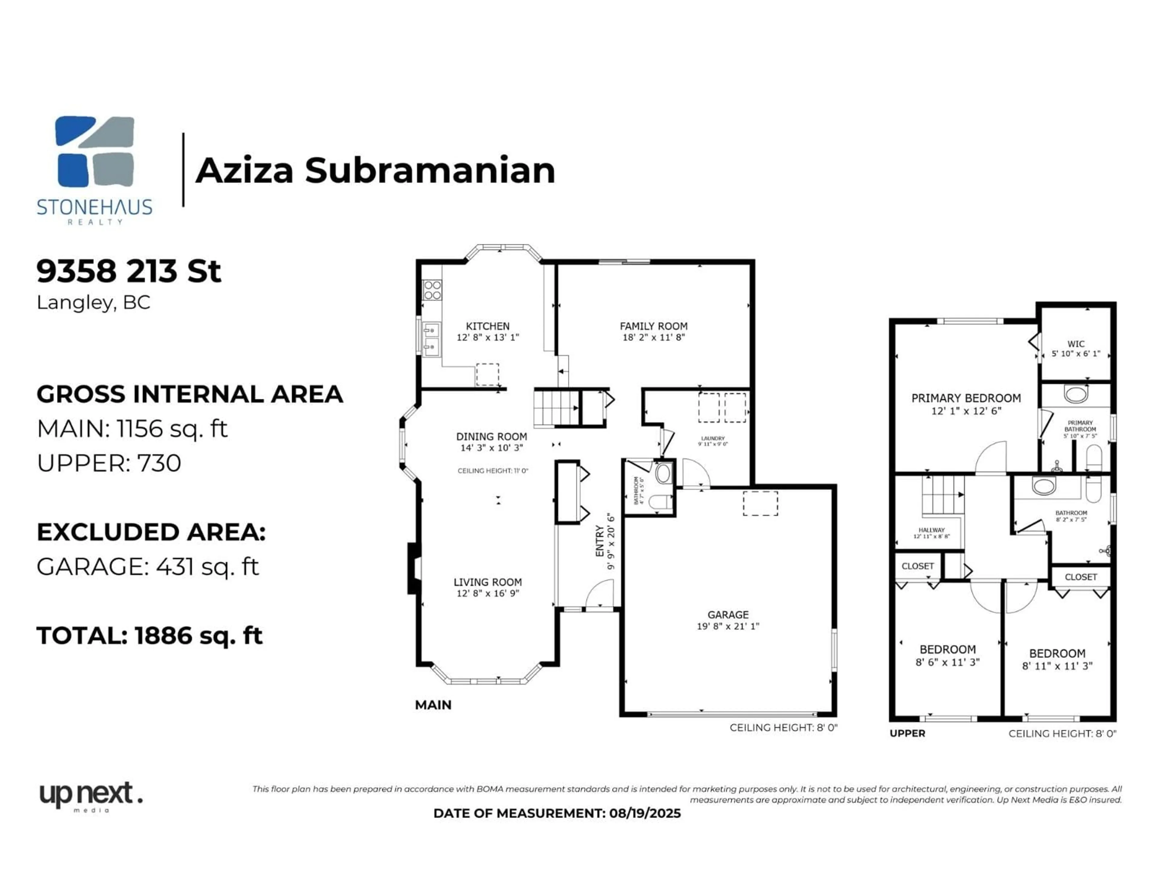 Floor plan for 9358 213TH, Langley British Columbia V1M1P6