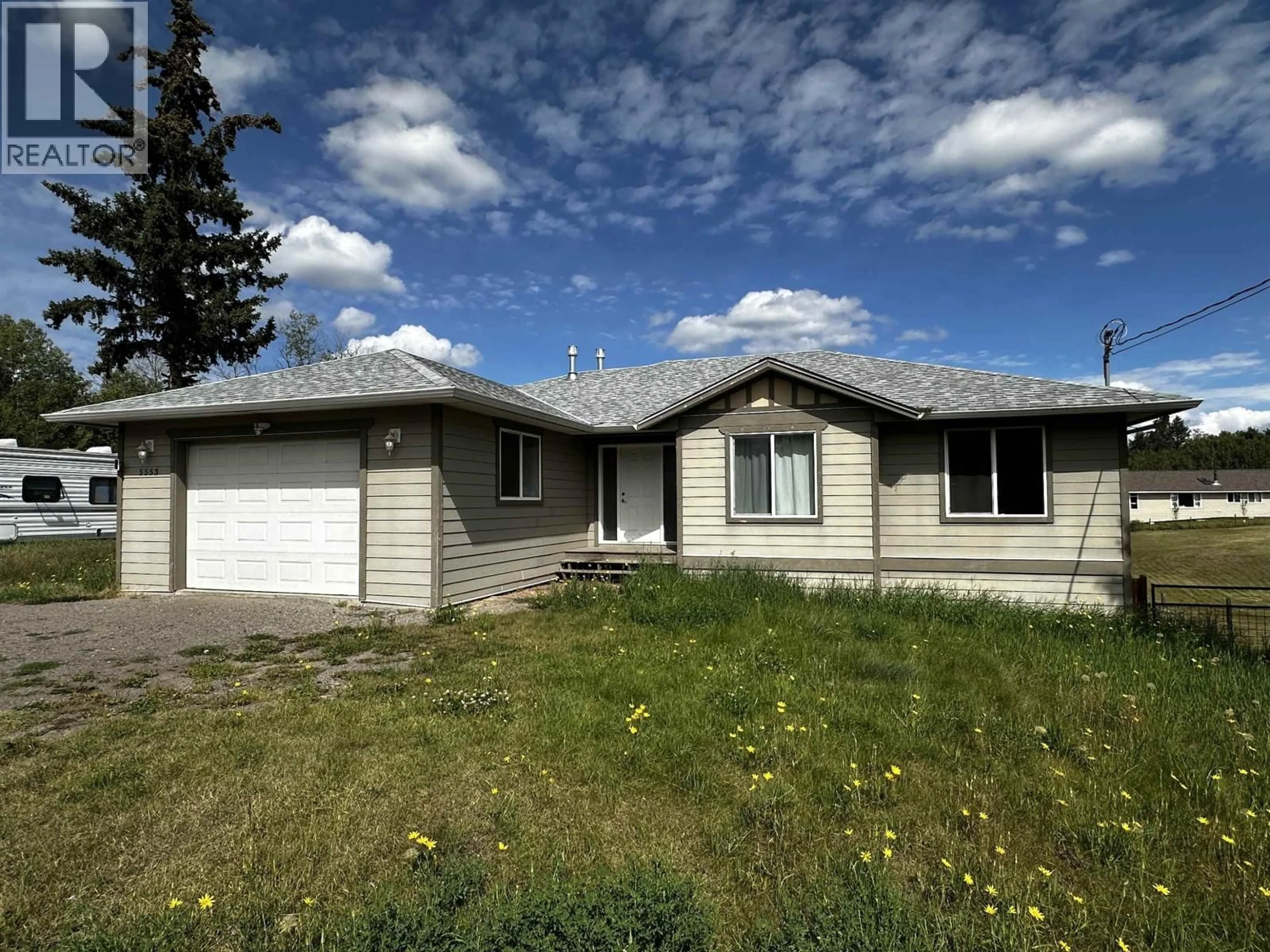 Home with vinyl exterior material, street for 5553 PARK DRIVE, 103 Mile House British Columbia V0K2E1