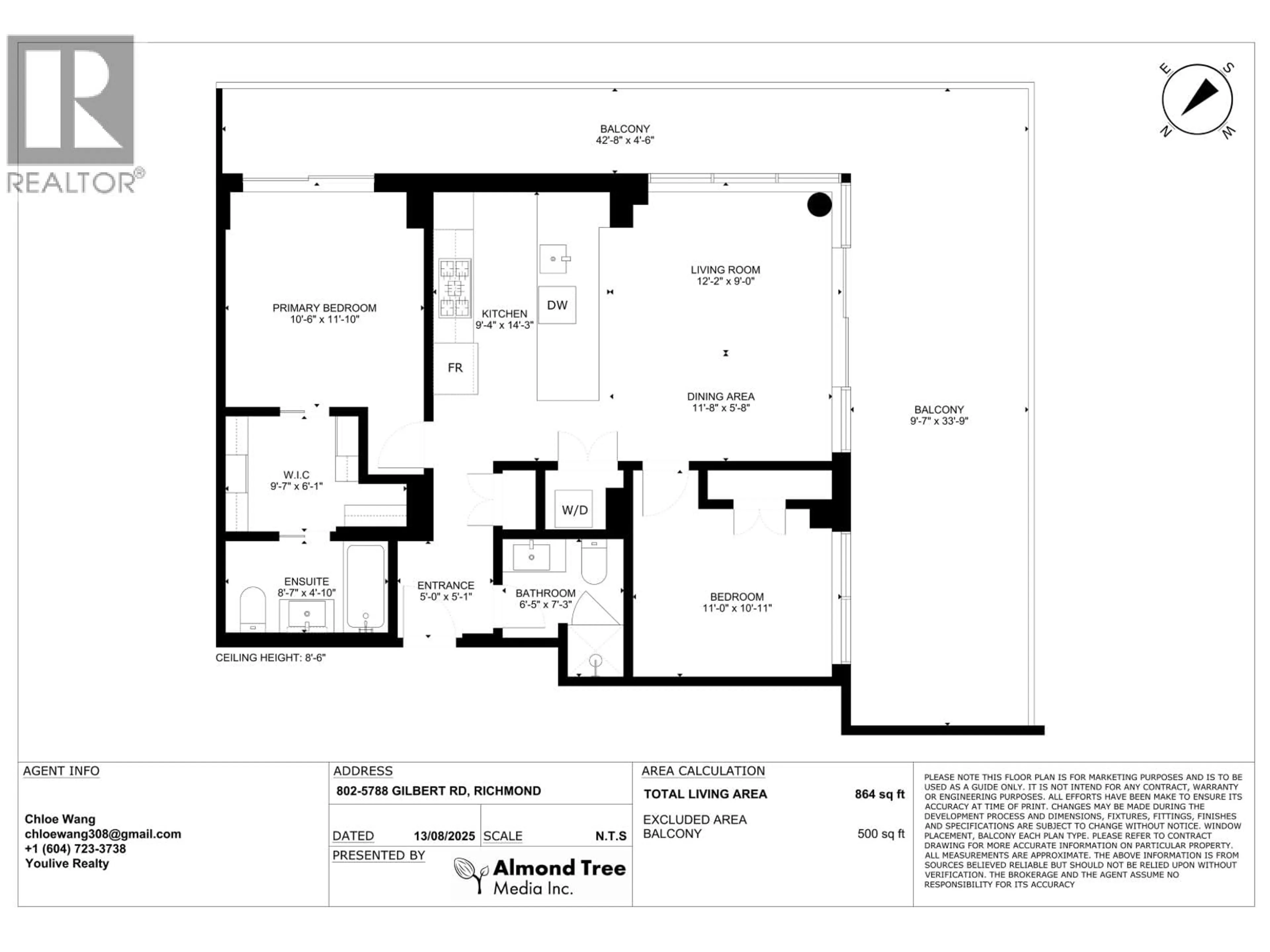 Floor plan for 802 - 5788 GILBERT ROAD, Richmond British Columbia V6X1B7