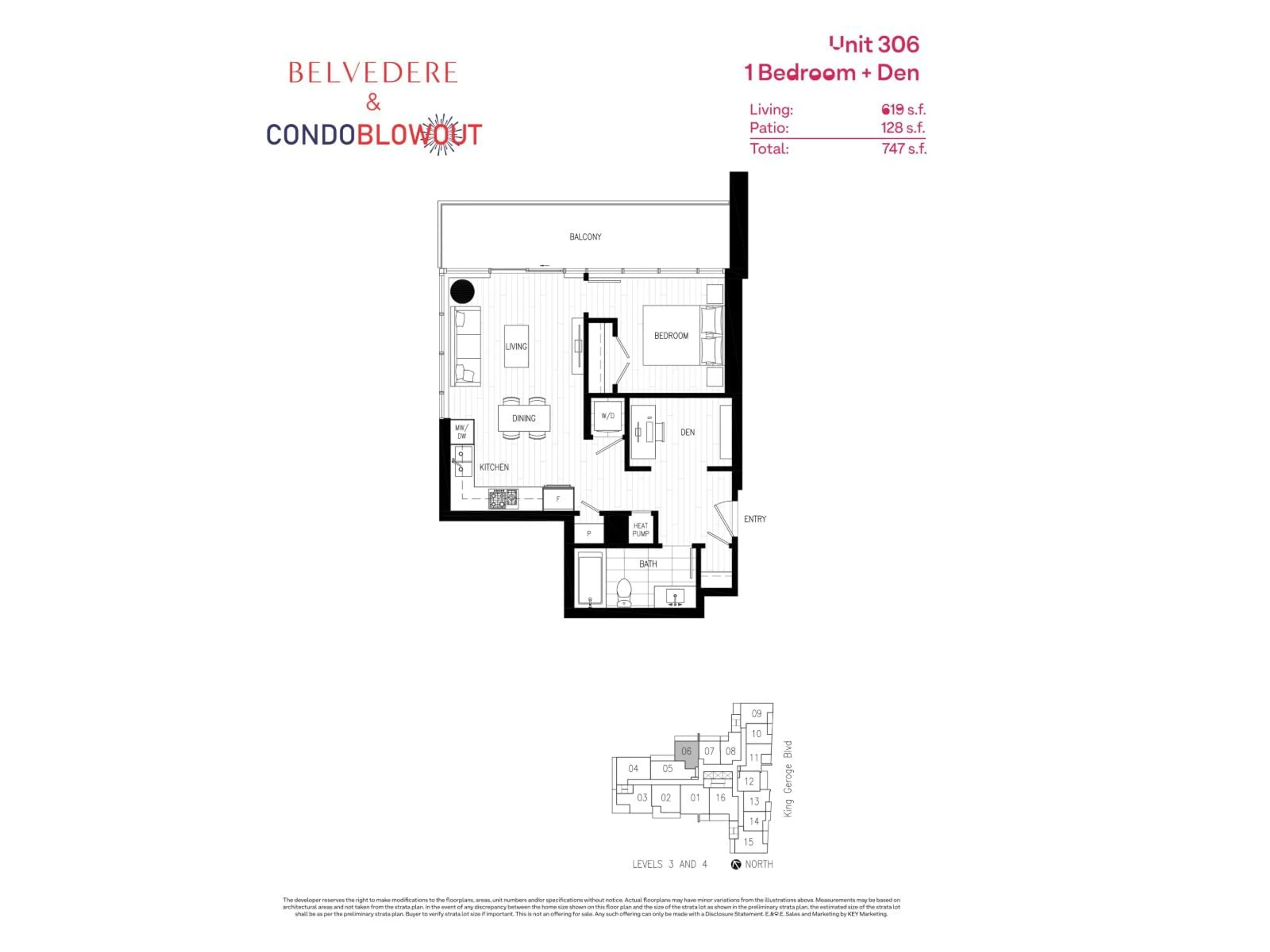 Floor plan for 306 - 9675 KING GEORGE, Surrey British Columbia V3T2V3