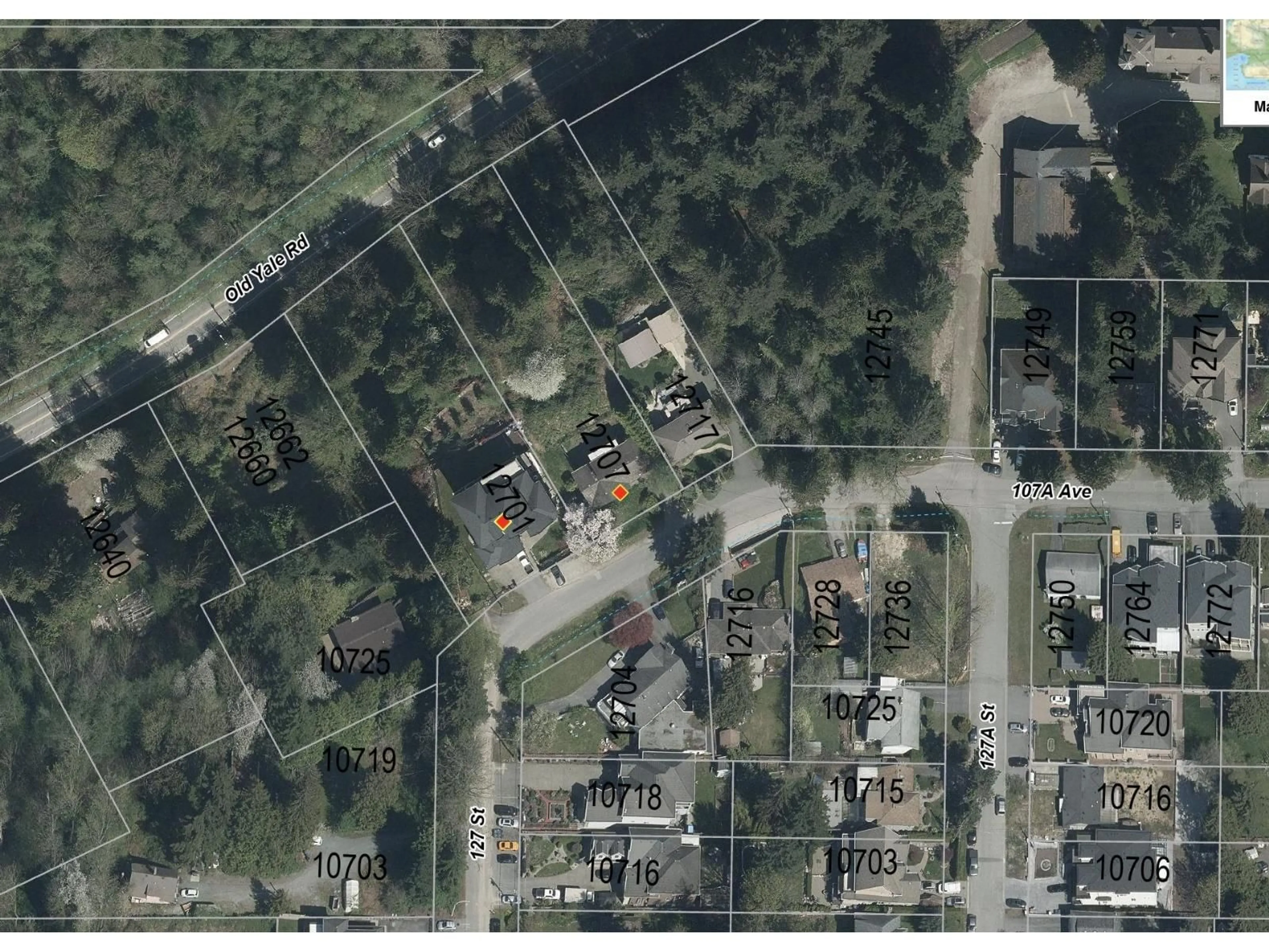 A pic from outside/outdoor area/front of a property/back of a property/a pic from drone, street for 12707 107A, Surrey British Columbia V3V3J3