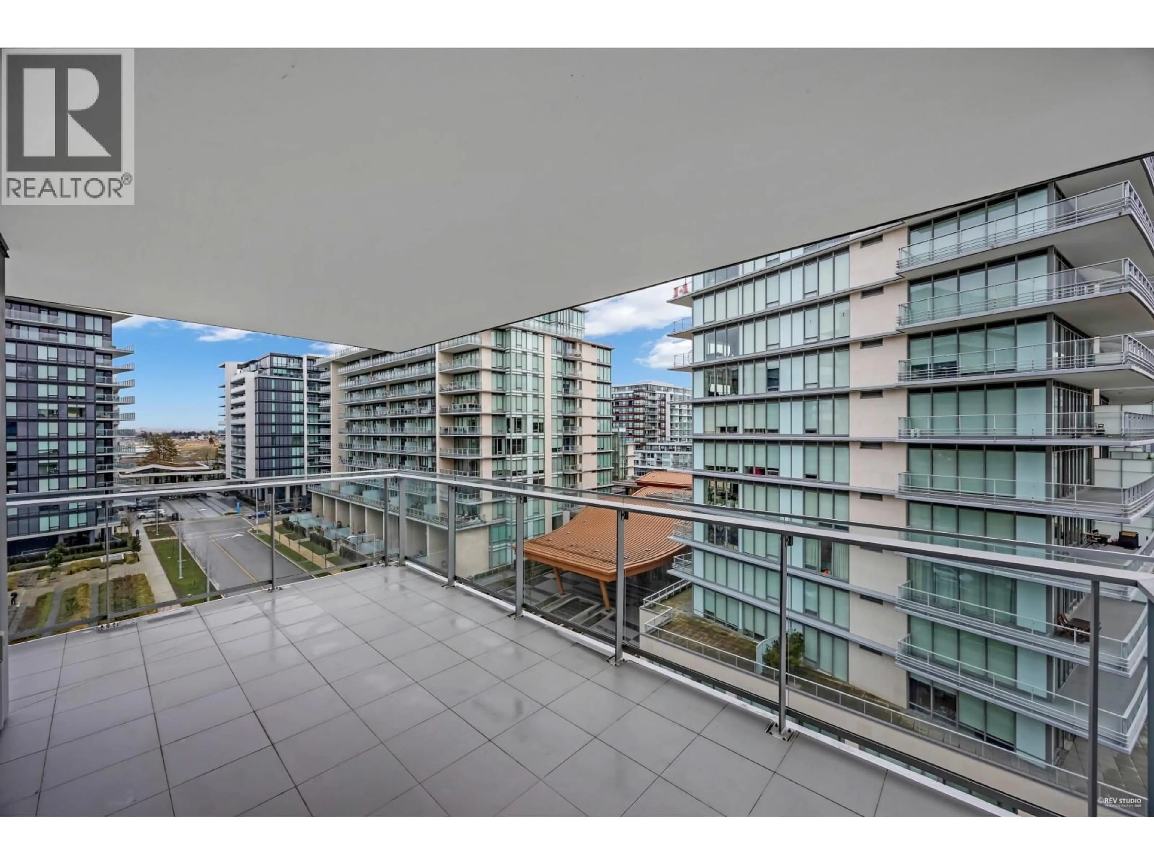 Balcony in the apartment, city buildings view from balcony for 703 - 6611 PEARSON WAY, Richmond British Columbia V1V0B4
