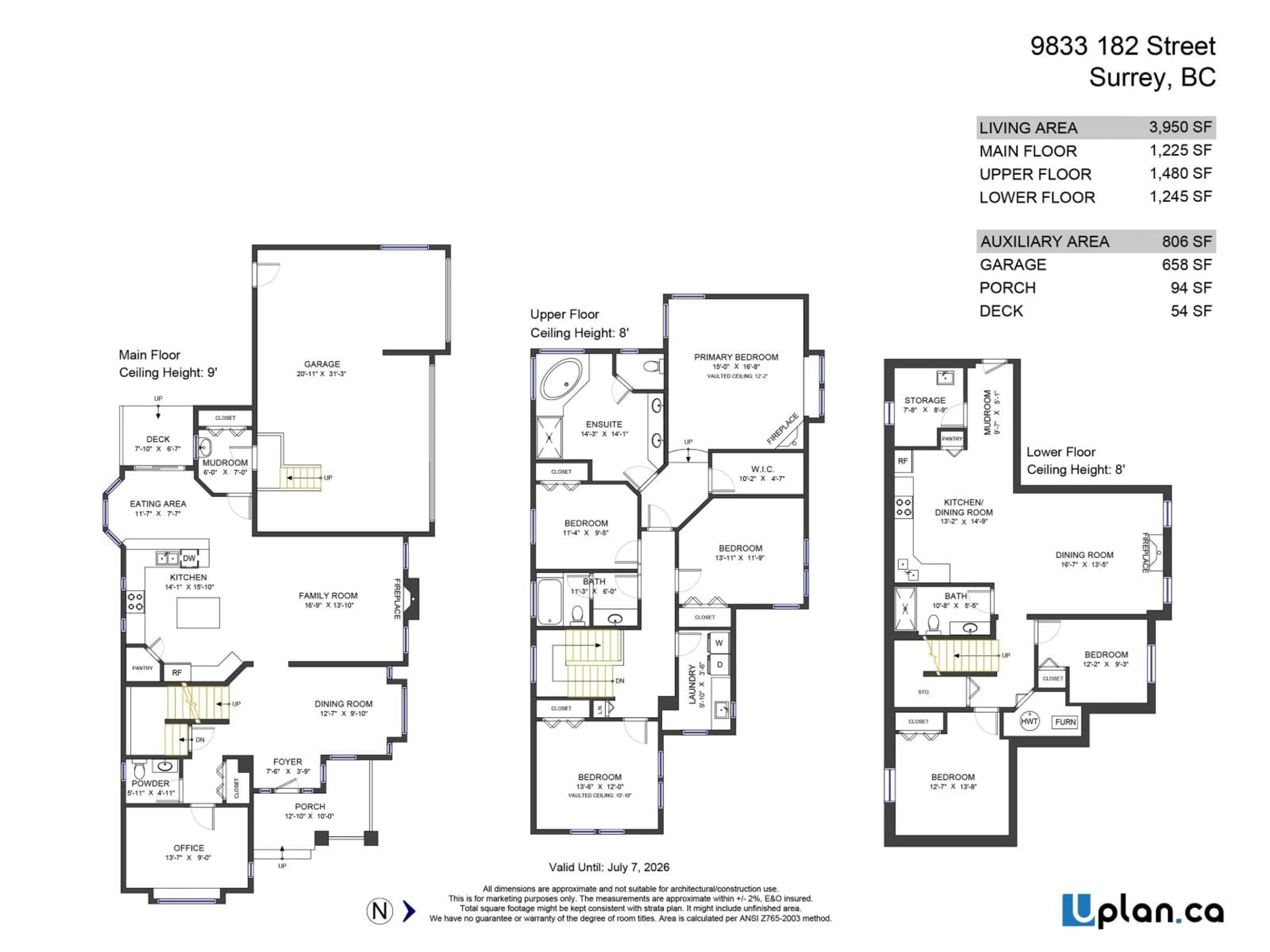 Floor plan for 9833 182, Surrey British Columbia V4N5A9