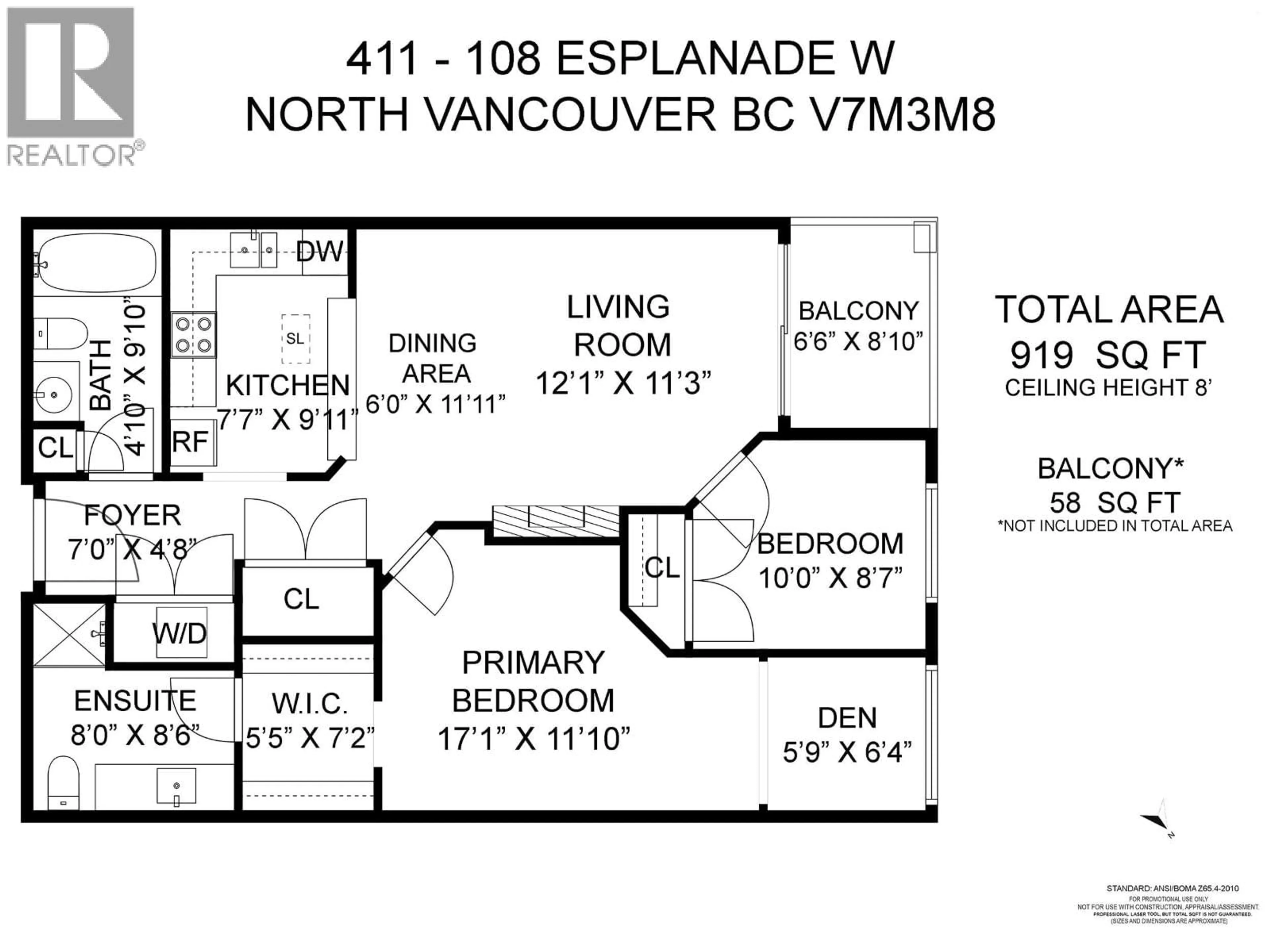 Floor plan for 411 - 108 ESPLANADE AVENUE, North Vancouver British Columbia V7M3M8