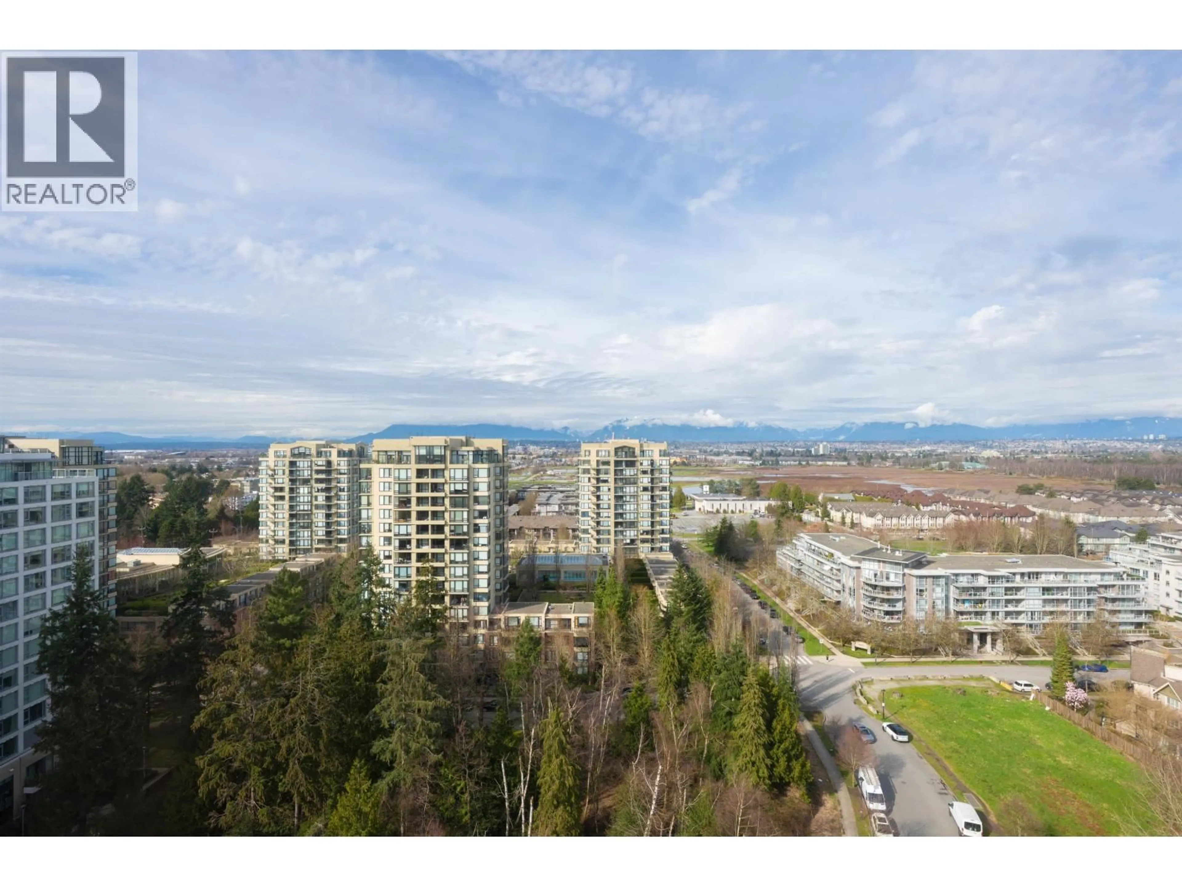 A pic from outside/outdoor area/front of a property/back of a property/a pic from drone, mountain view for 1807 - 6333 KATSURA STREET, Richmond British Columbia V6Y4L9