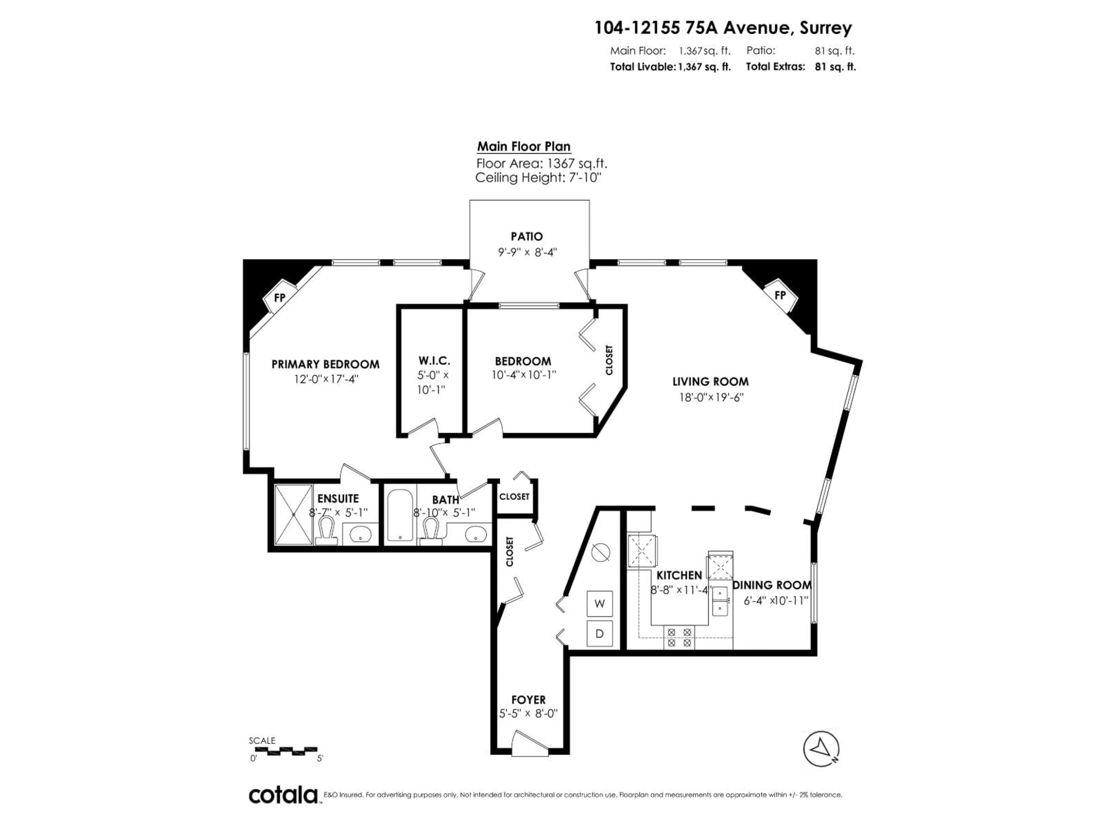 Floor plan for 104 - 12155 75A, Surrey British Columbia V3W1B9