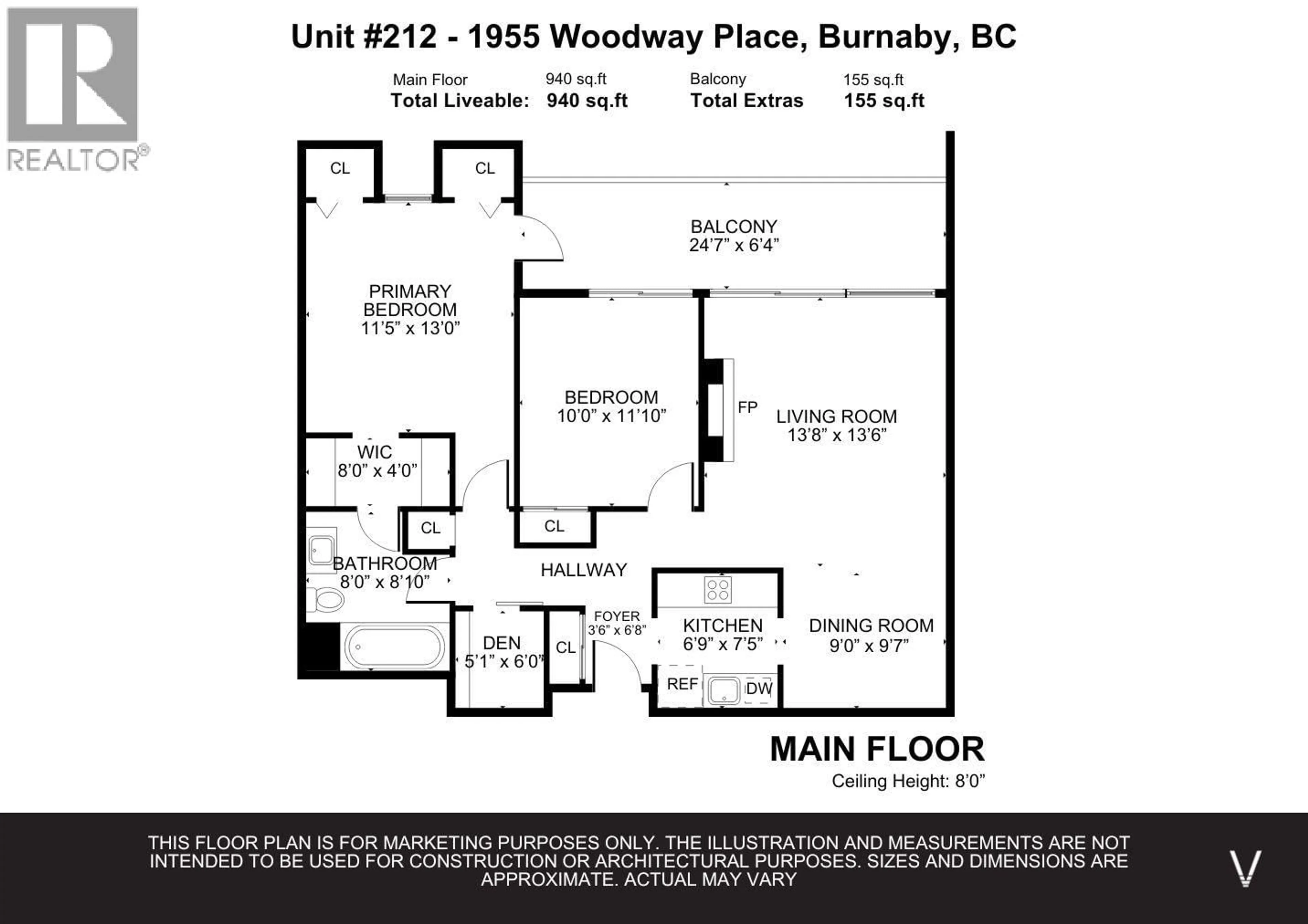 Floor plan for 212 - 1955 WOODWAY PLACE, Burnaby British Columbia V5B4S5