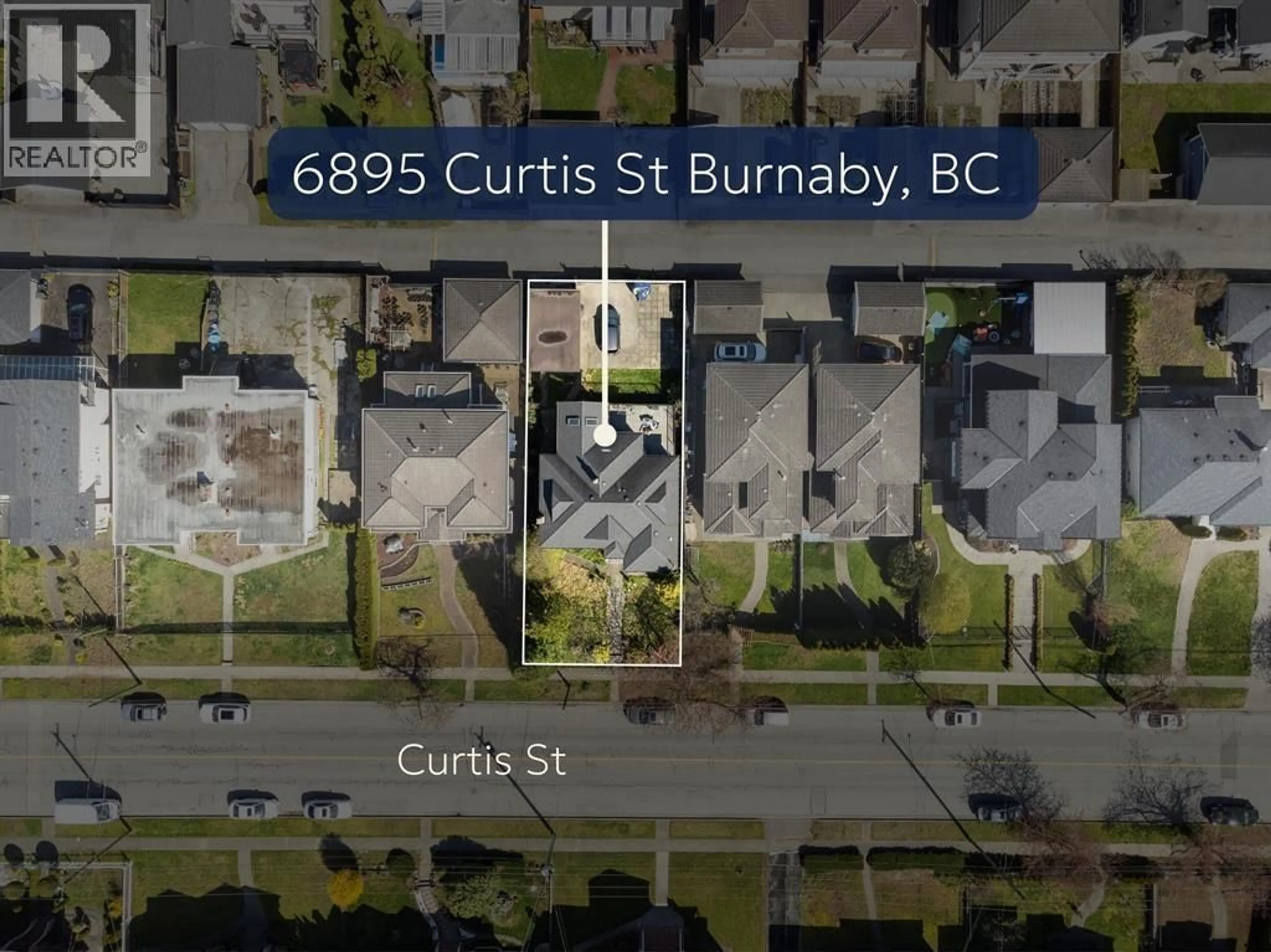 A pic from outside/outdoor area/front of a property/back of a property/a pic from drone, street for 6895 CURTIS STREET, Burnaby British Columbia V5B2B2