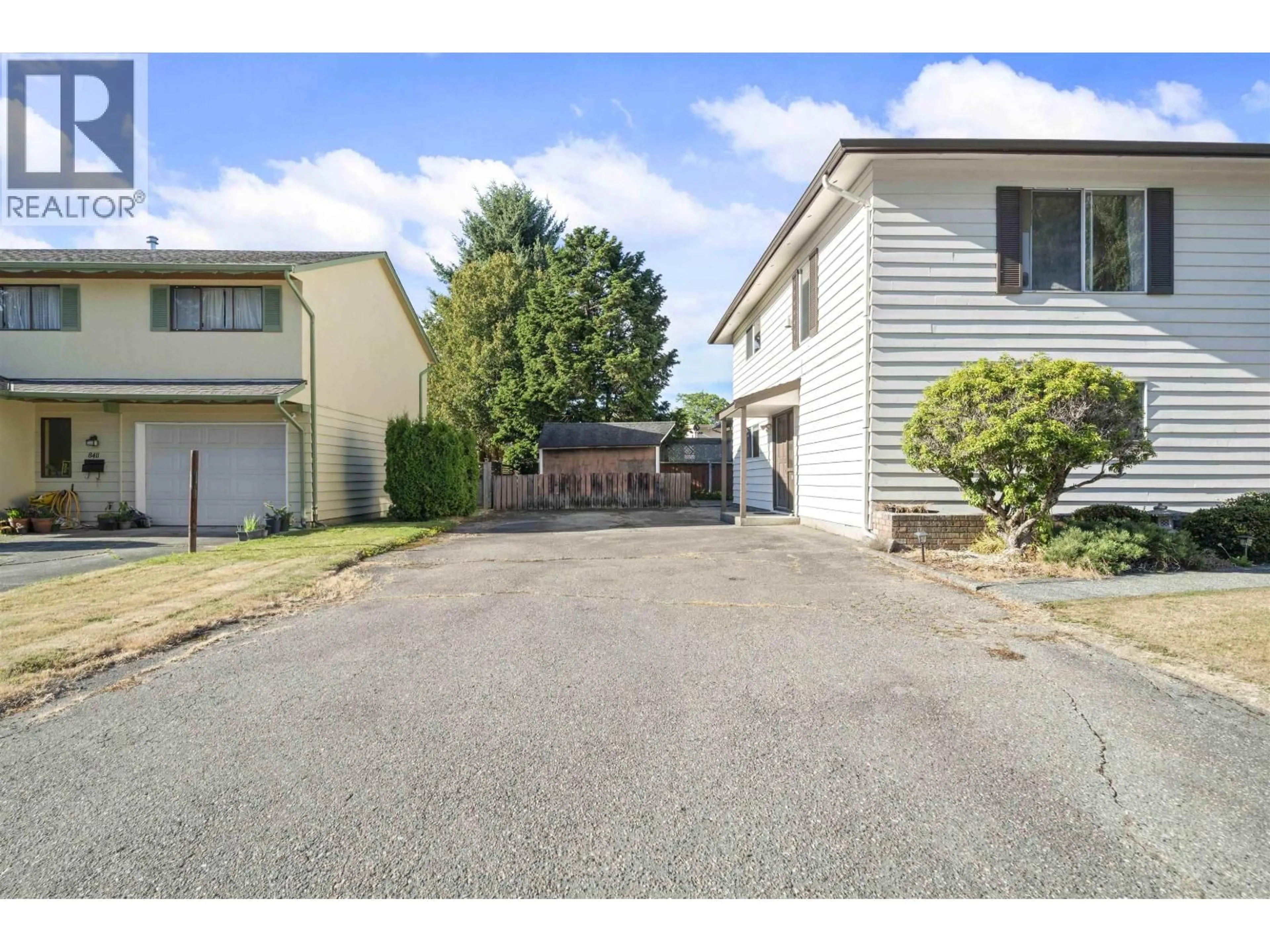 A pic from outside/outdoor area/front of a property/back of a property/a pic from drone, street for 8431 ROSEBANK CRESCENT, Richmond British Columbia V7A2K8