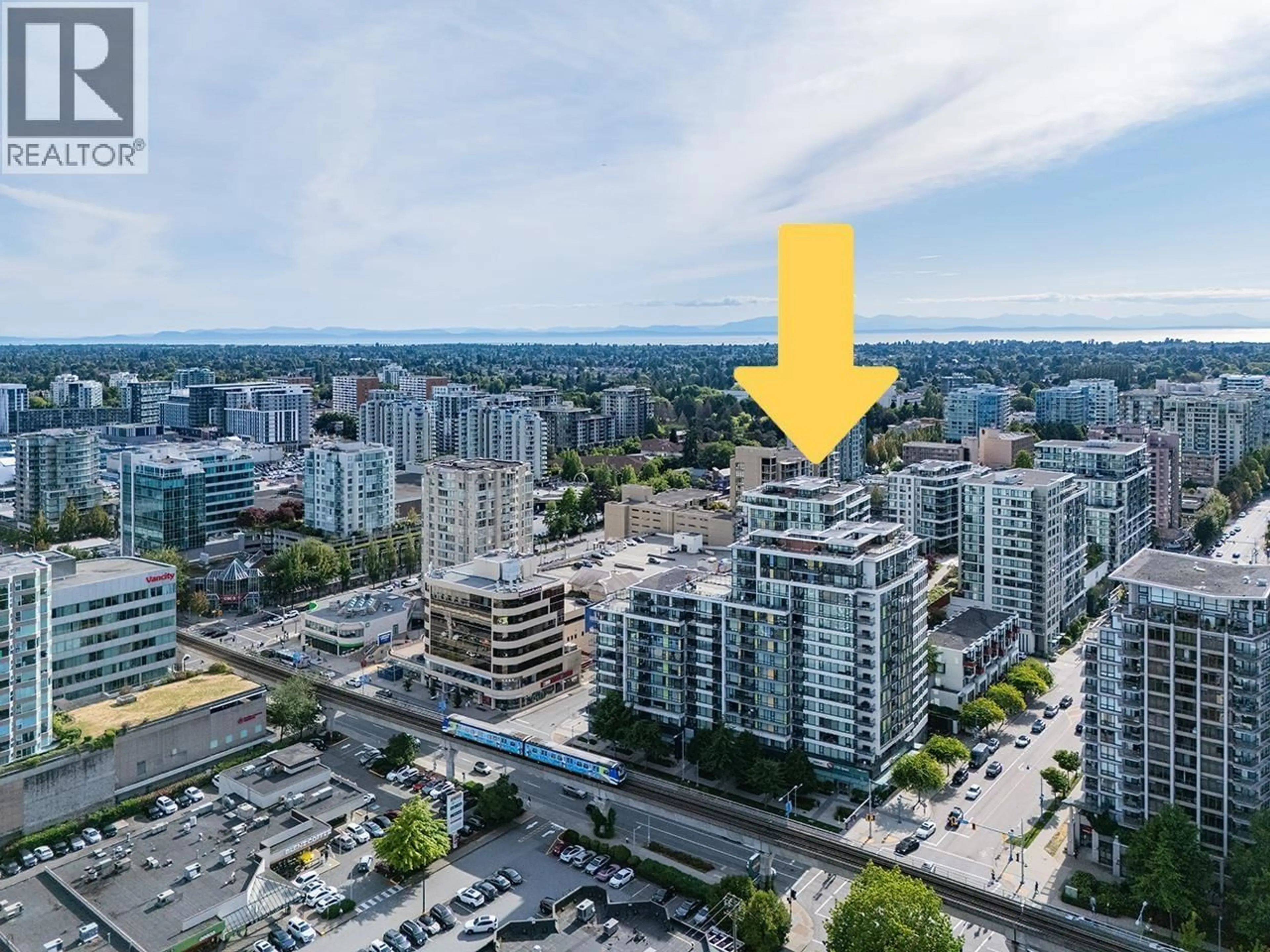 A pic from outside/outdoor area/front of a property/back of a property/a pic from drone, city buildings view from balcony for 1005 - 7979 FIRBRIDGE WAY, Richmond British Columbia V6X0K7
