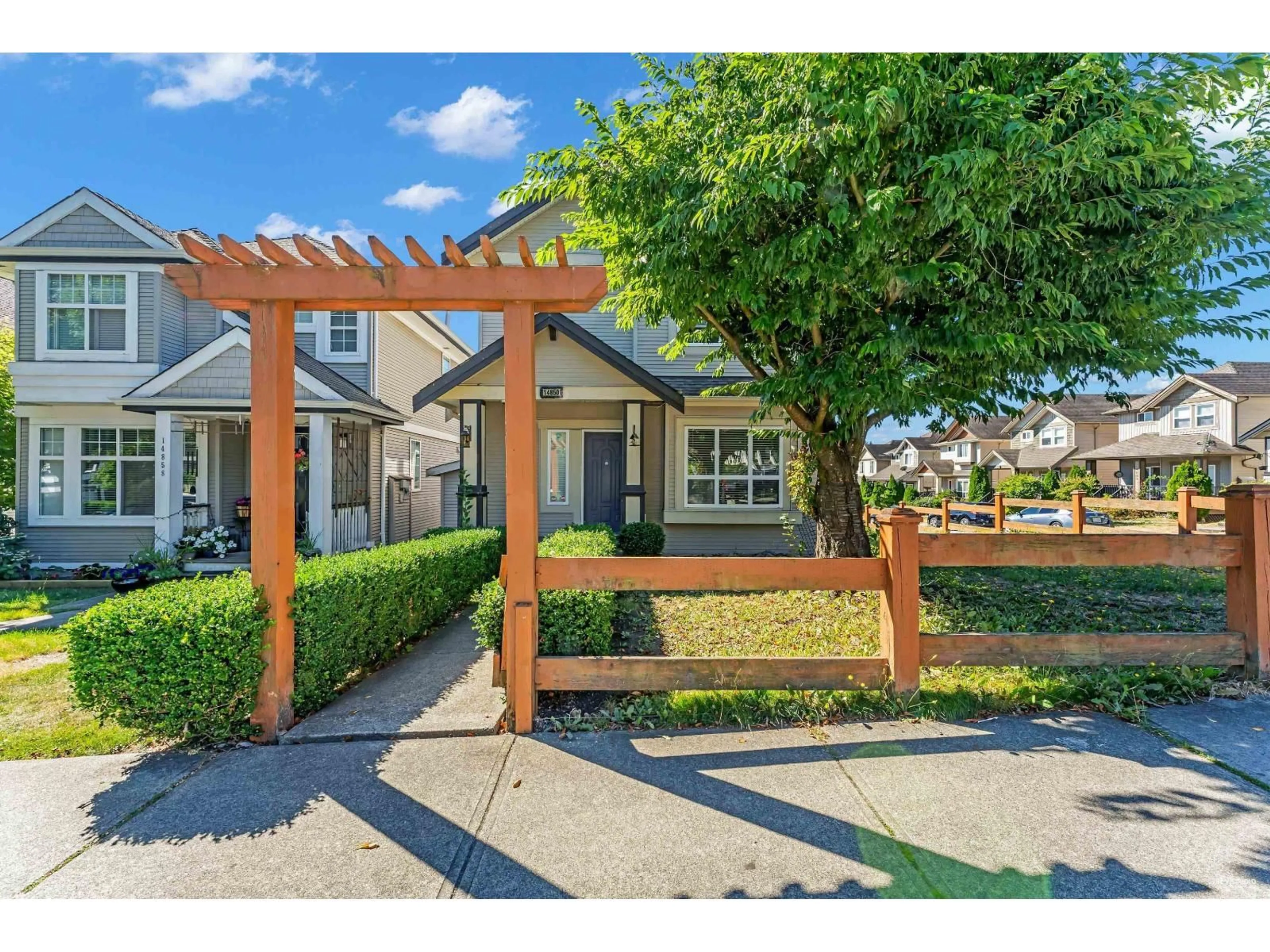 A pic from outside/outdoor area/front of a property/back of a property/a pic from drone, street for 14850 57, Surrey British Columbia V3S8W3