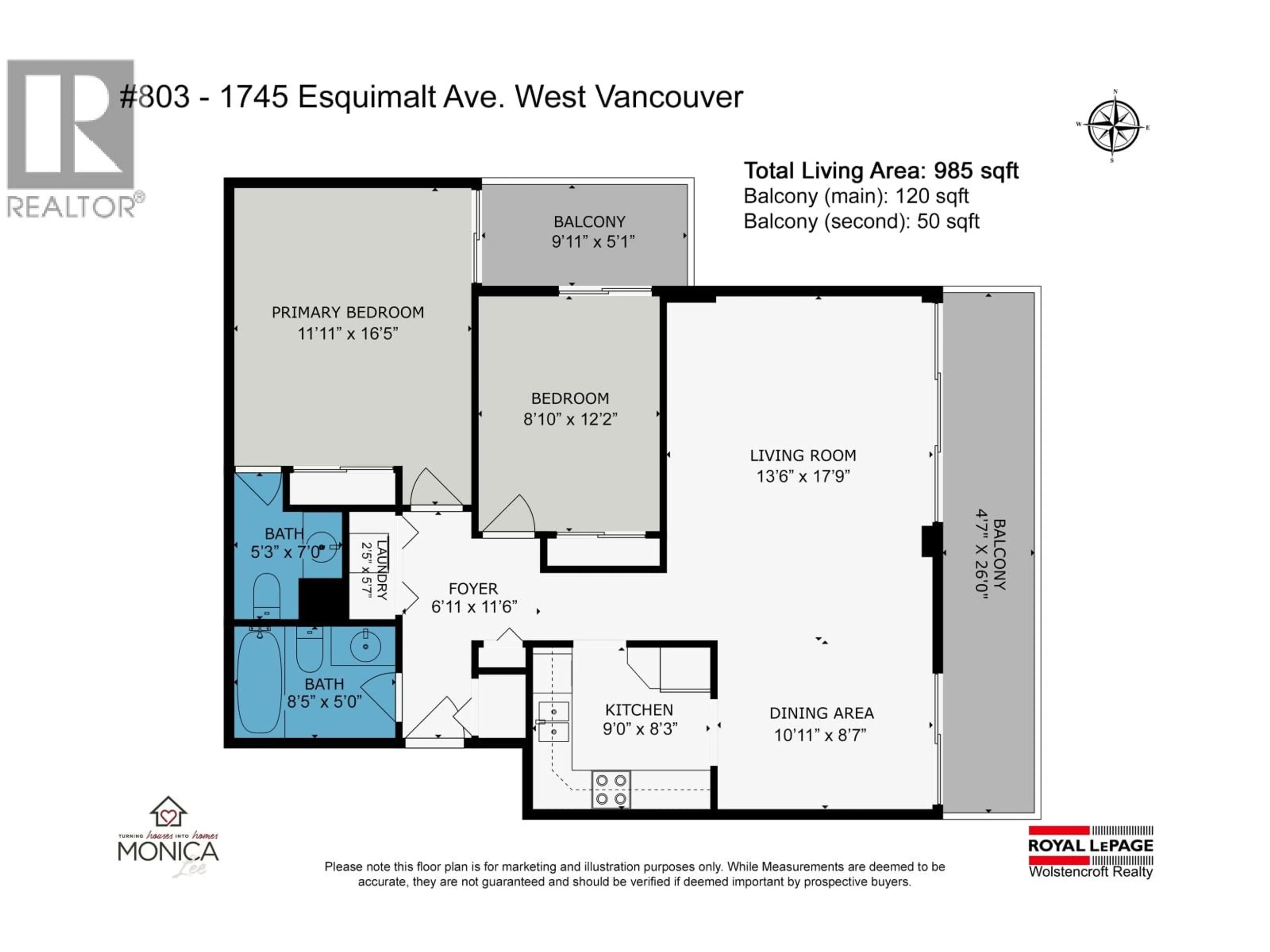 Floor plan for 803 - 1745 ESQUIMALT AVENUE, West Vancouver British Columbia V7V1R7