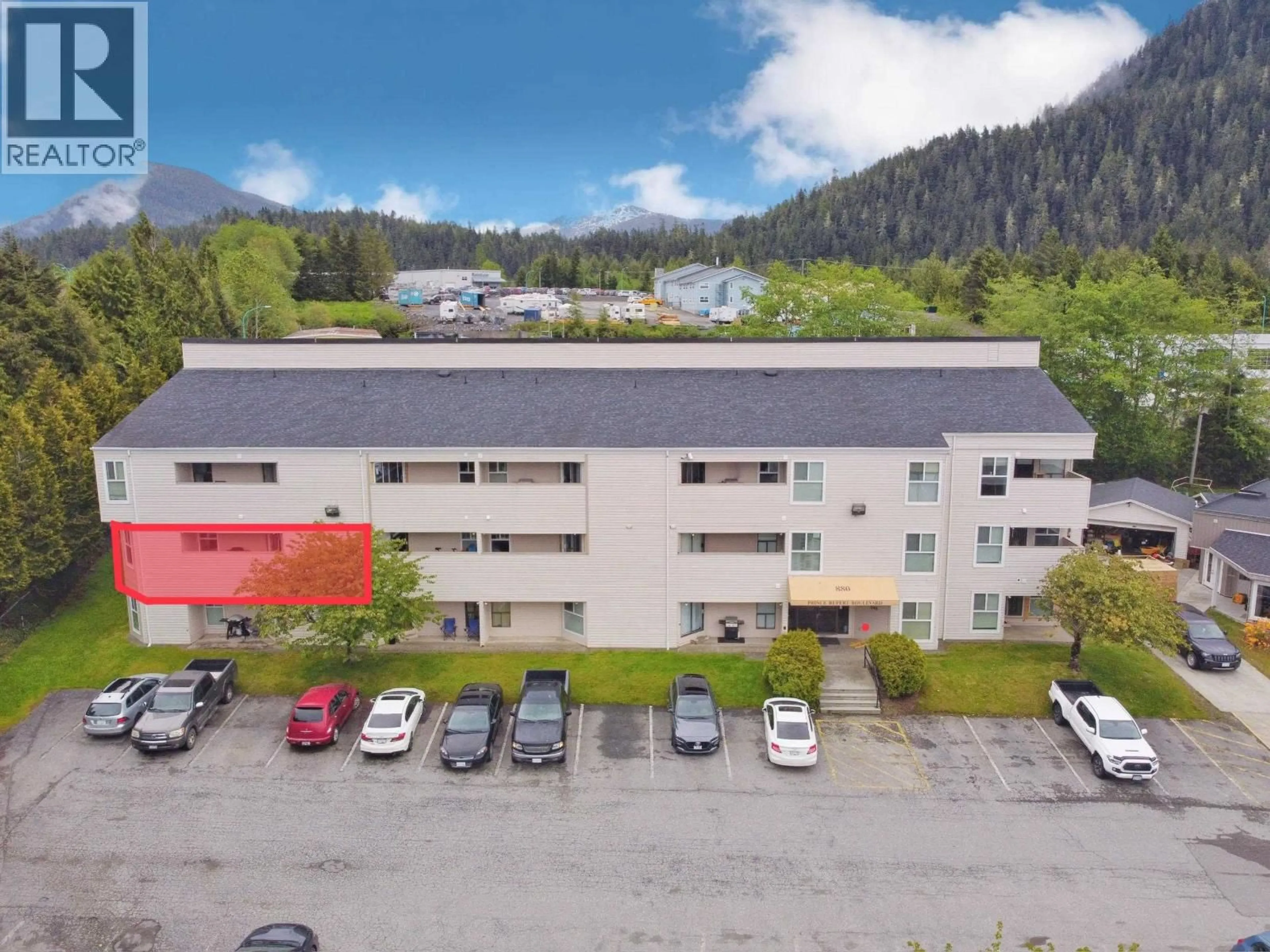 A pic from outside/outdoor area/front of a property/back of a property/a pic from drone, mountain view for 209 - 880 PRINCE RUPERT BOULEVARD, Prince Rupert British Columbia V8J4H5