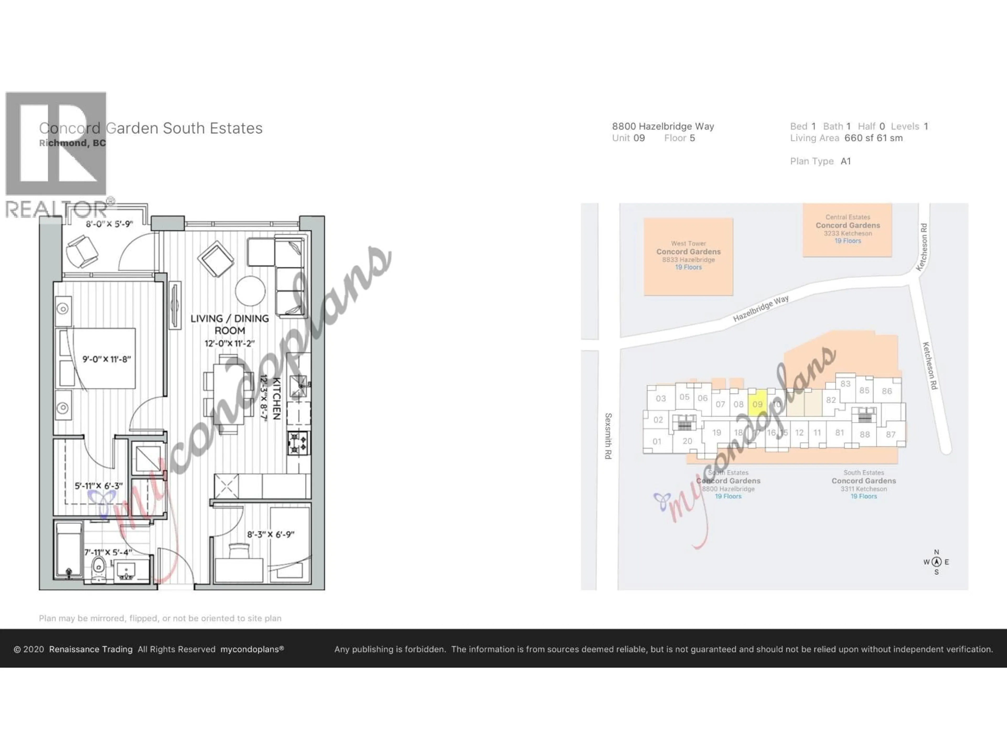 Floor plan for 509 - 8800 HAZELBRIDGE WAY, Richmond British Columbia V6X0S3