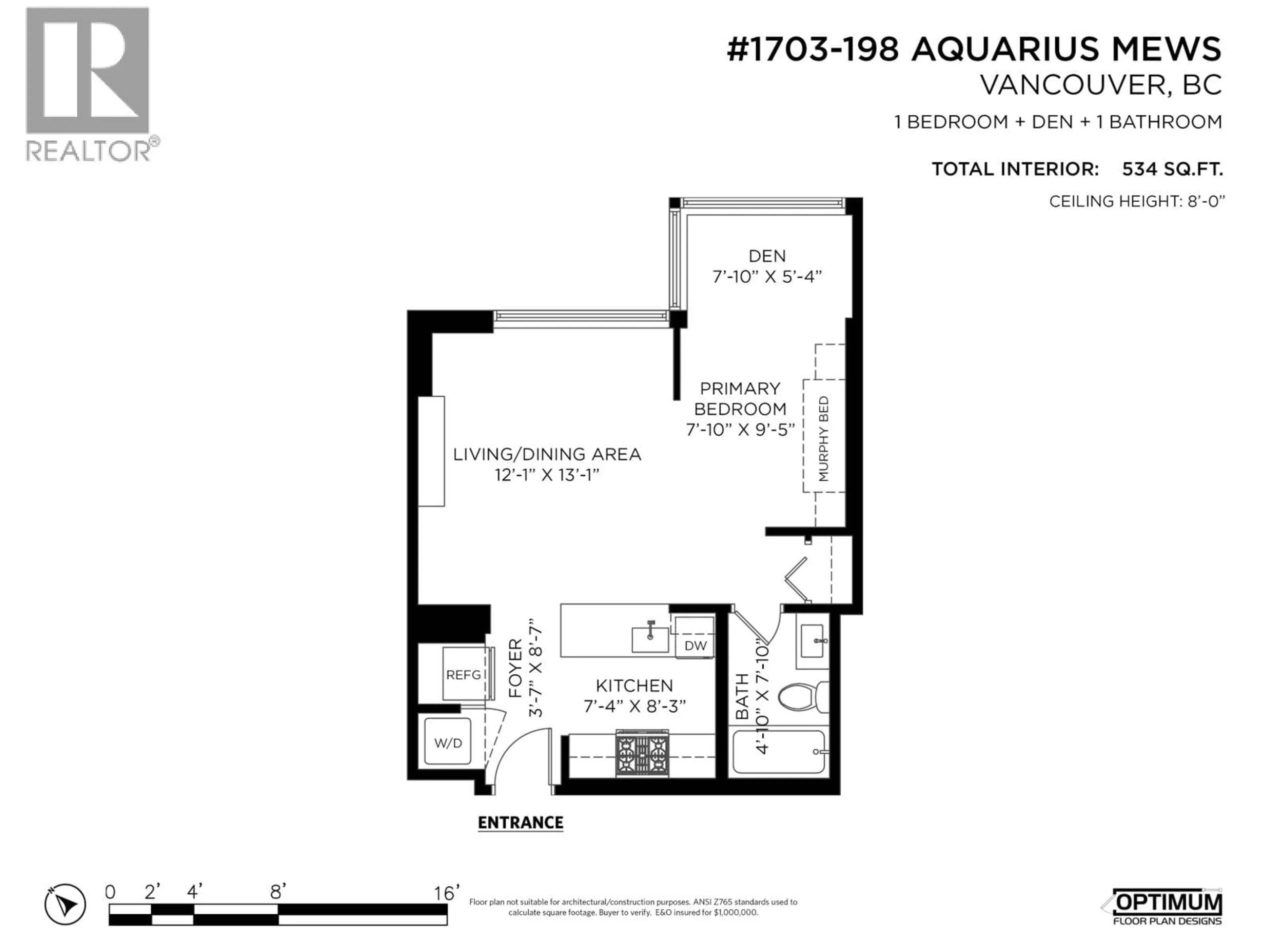 Floor plan for 1703 - 198 AQUARIUS MEWS, Vancouver British Columbia V6Z2Y4