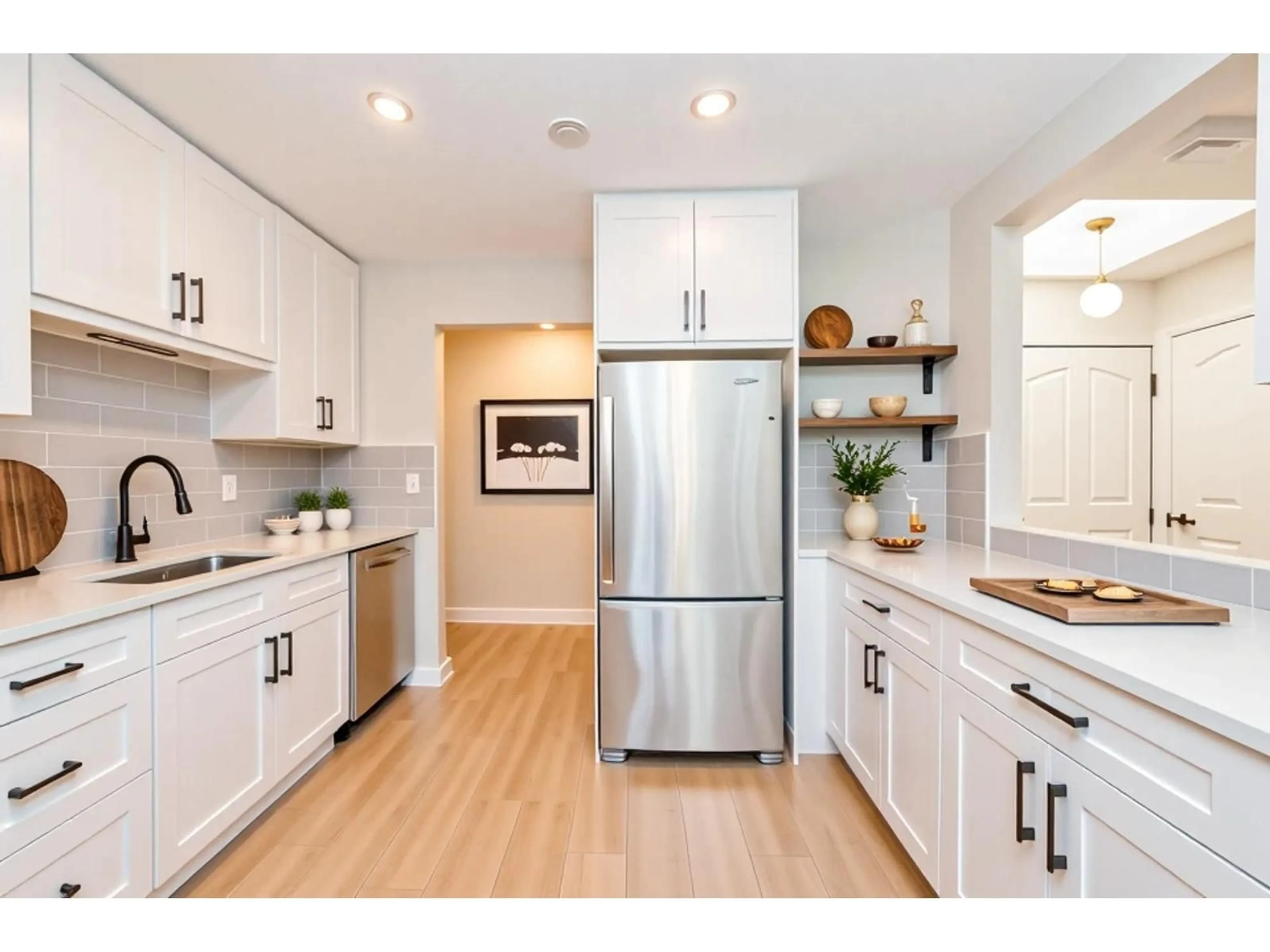 Open concept kitchen, wood/laminate floor for 304 - 33401 MAYFAIR, Abbotsford British Columbia V2S6Z2