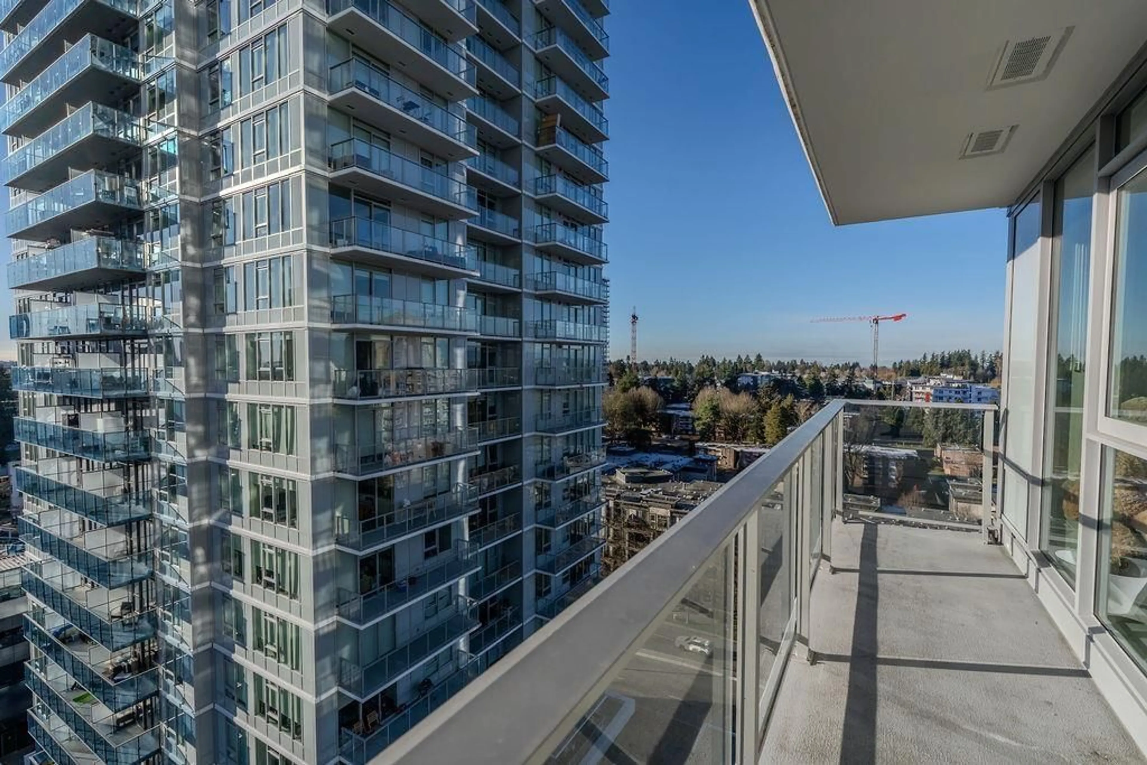 Balcony in the apartment, city buildings view from balcony for 1310 - 13428 105, Surrey British Columbia V3T0S6