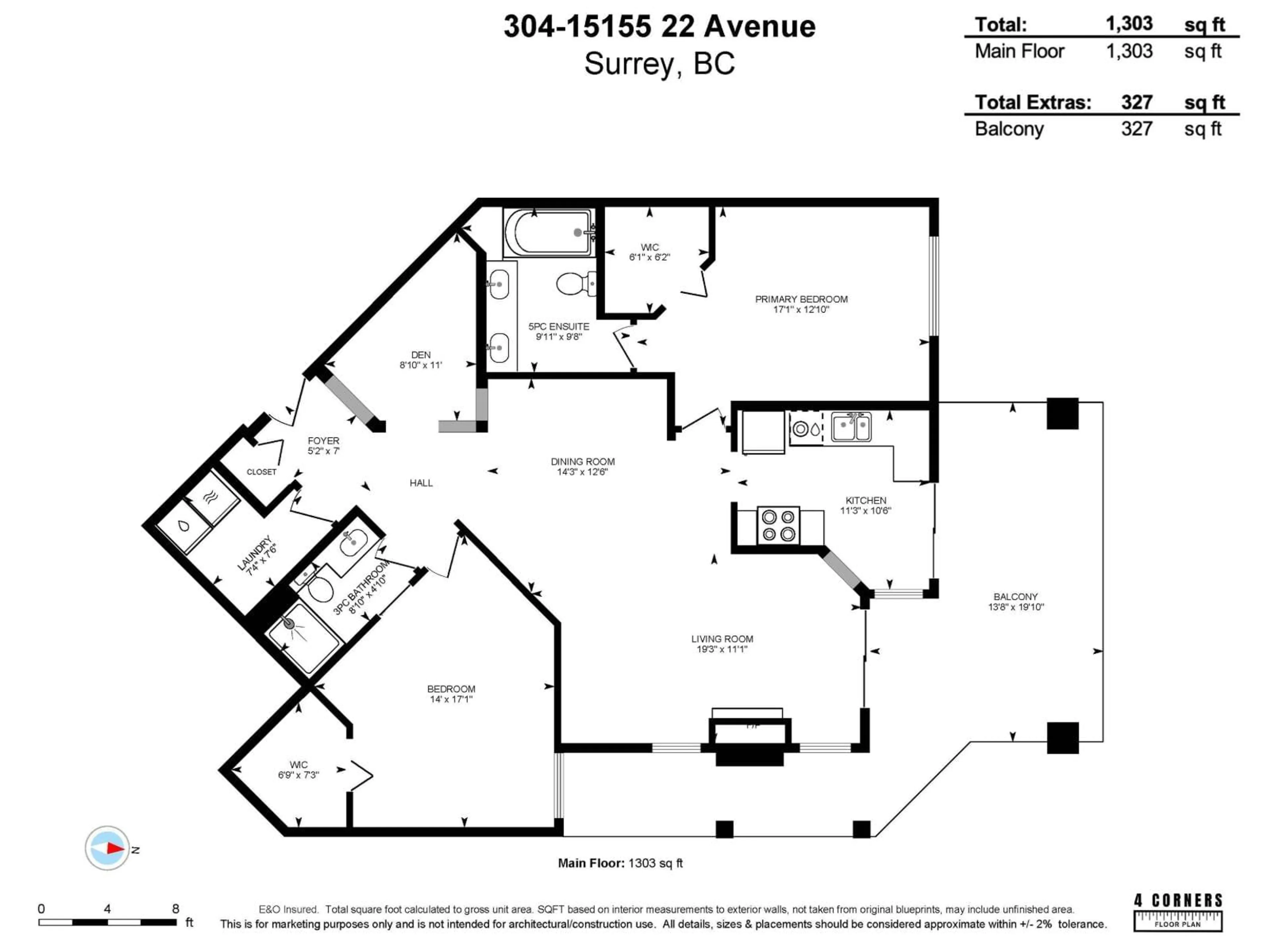 Floor plan for 304 - 15155 22, Surrey British Columbia V4A9T4